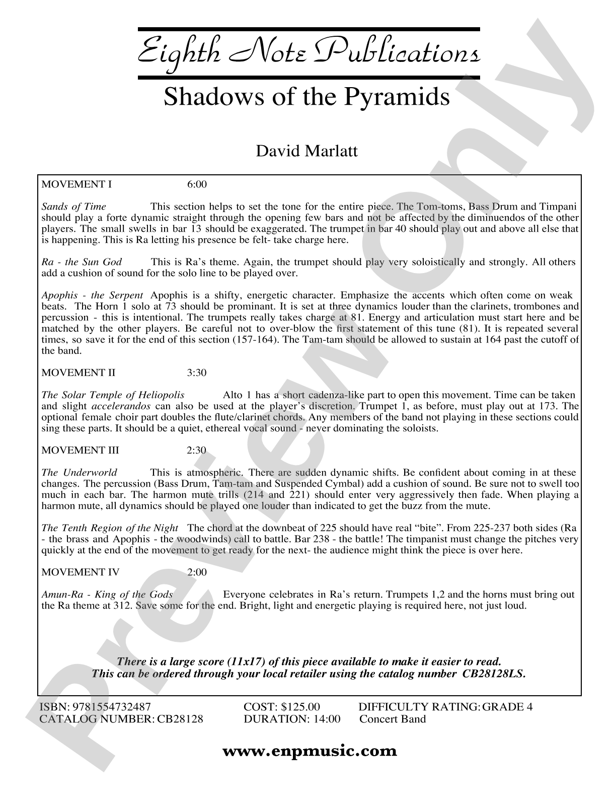 Shadows of the Pyramids: Concert Band Conductor Score & Parts