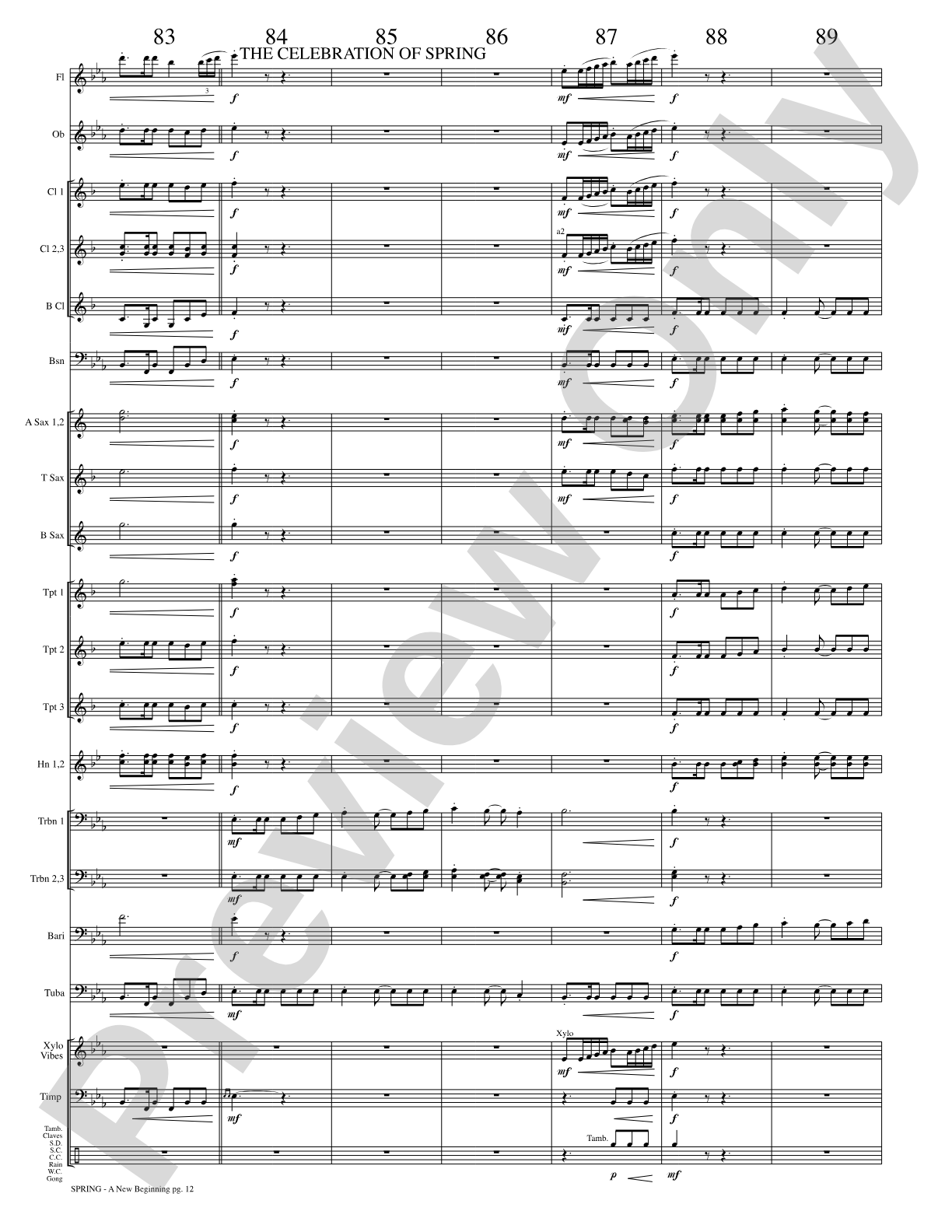 Spring (A New Beginning): Concert Band Conductor Score & Parts