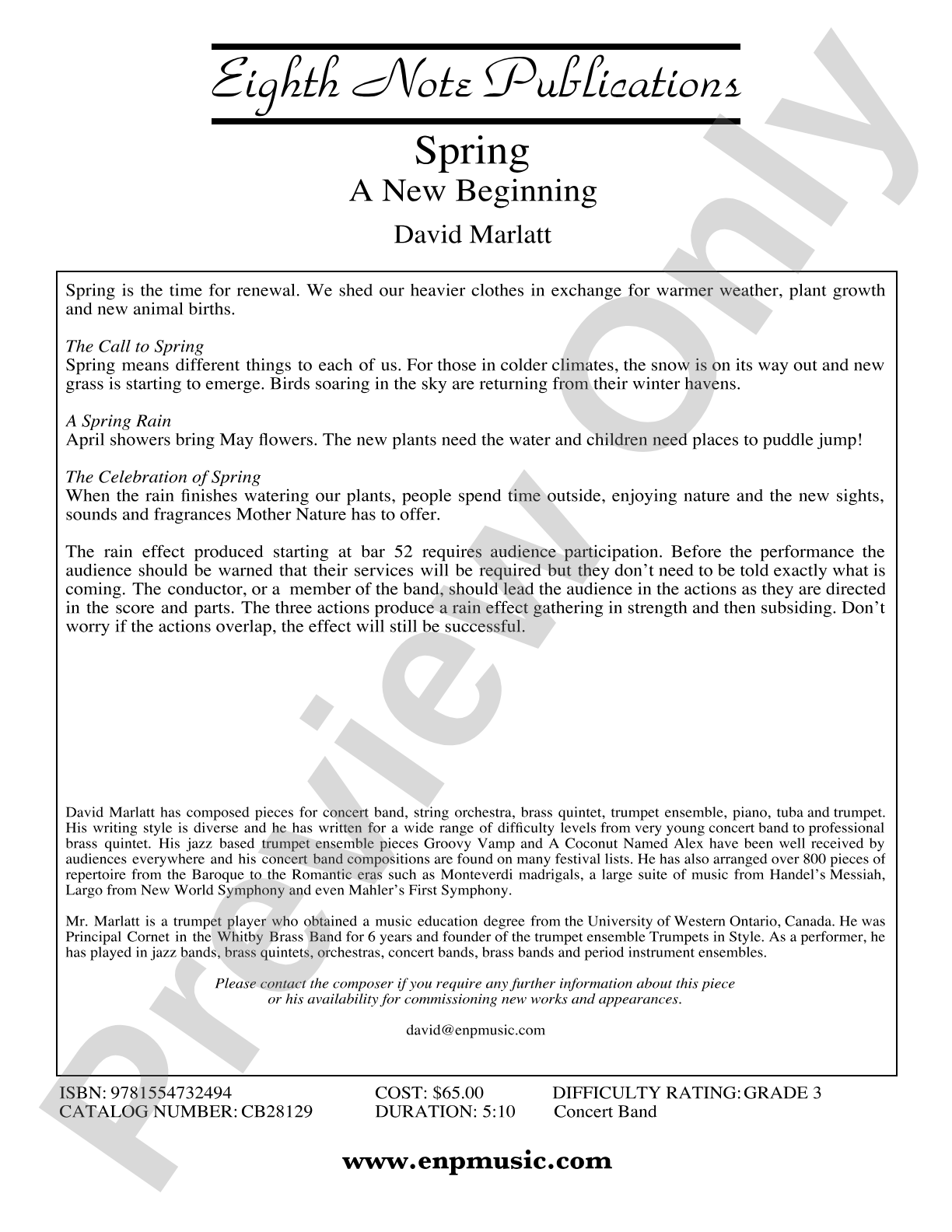 Spring (A New Beginning): Concert Band Conductor Score & Parts