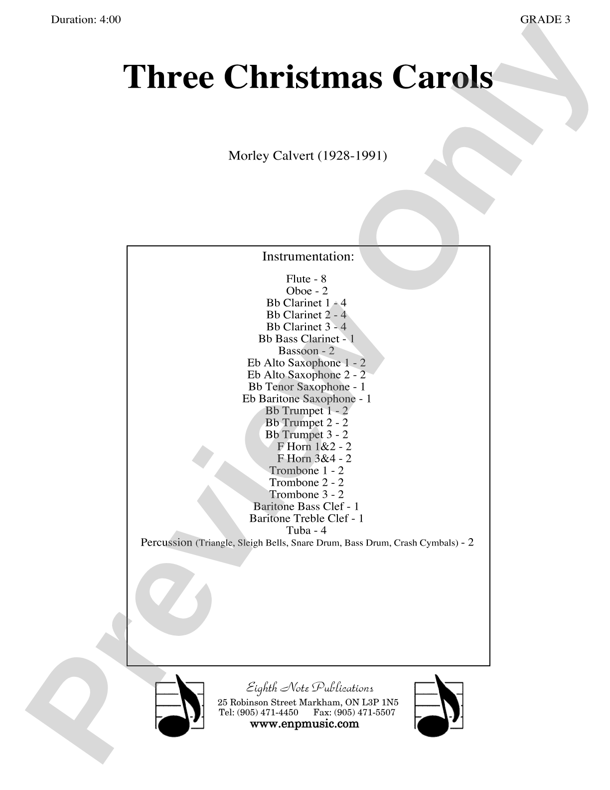 Three Christmas Carols: Concert Band Conductor Score & Parts