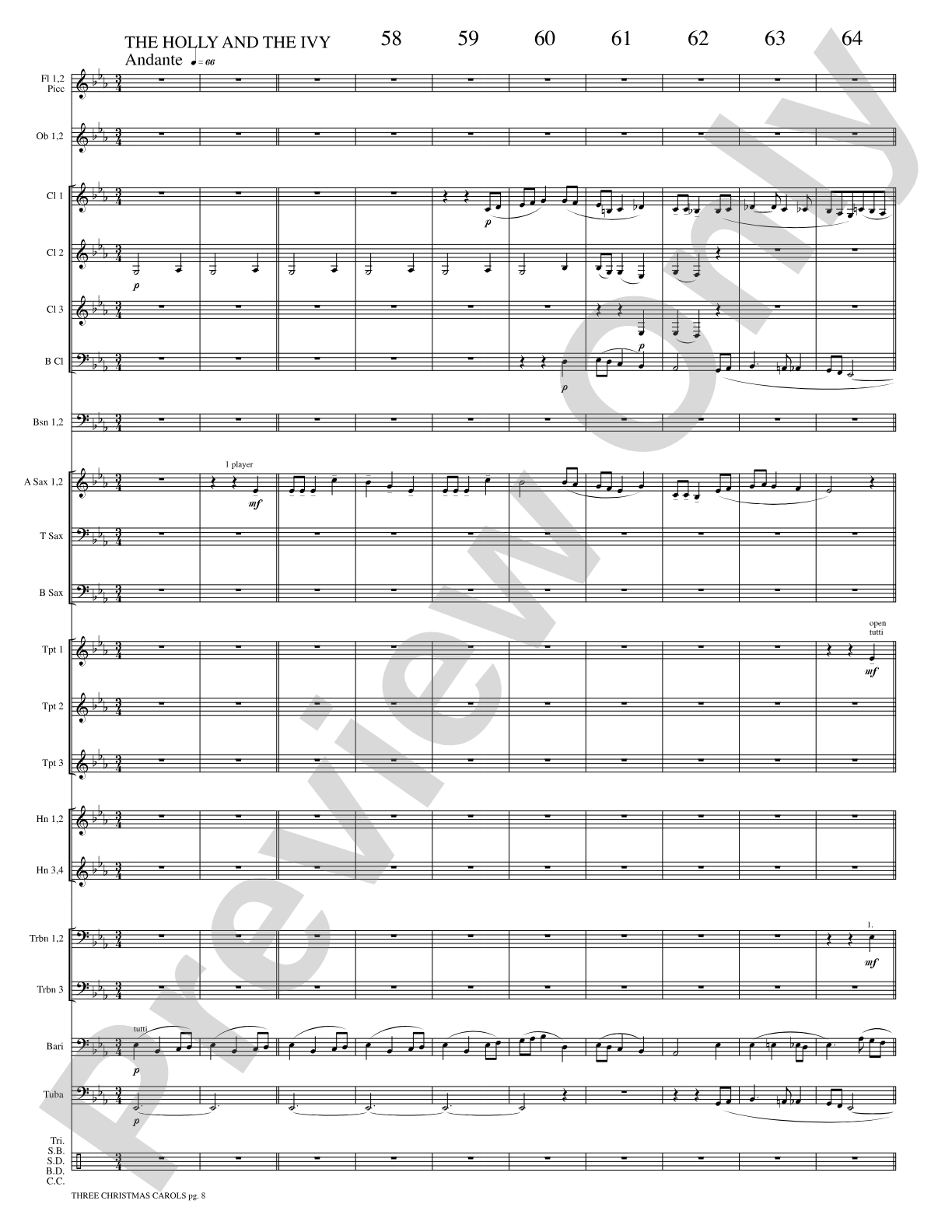 Three Christmas Carols: Concert Band Conductor Score & Parts