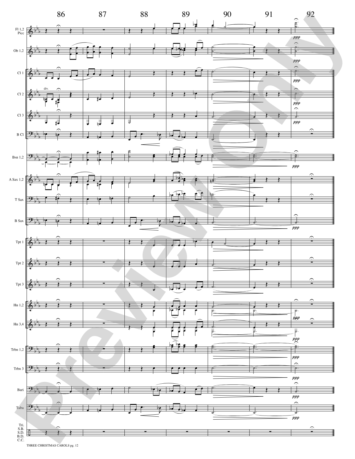 Three Christmas Carols: Concert Band Conductor Score & Parts