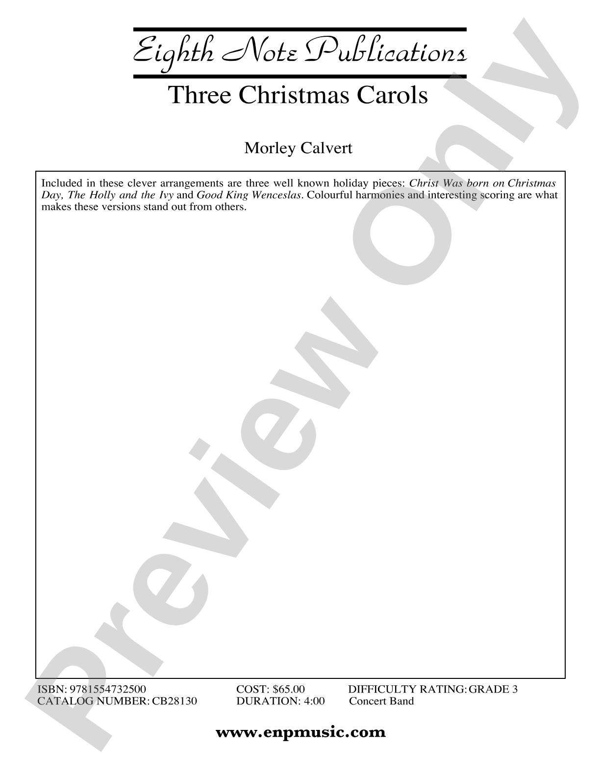 Three Christmas Carols: Concert Band Conductor Score & Parts