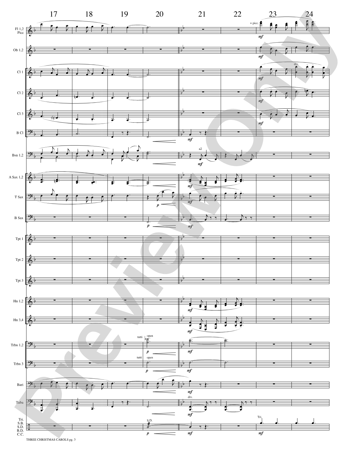 Three Christmas Carols: Concert Band Conductor Score & Parts