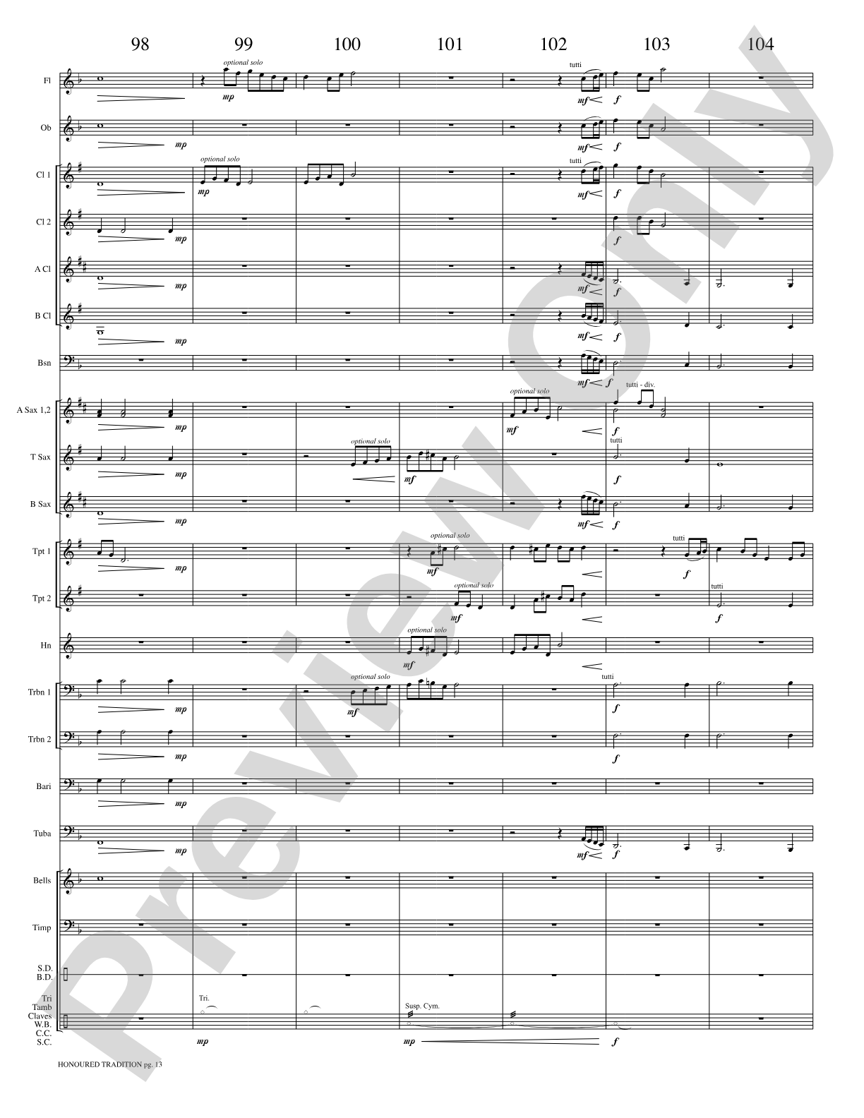 Honoured Tradition: Concert Band Conductor Score & Parts