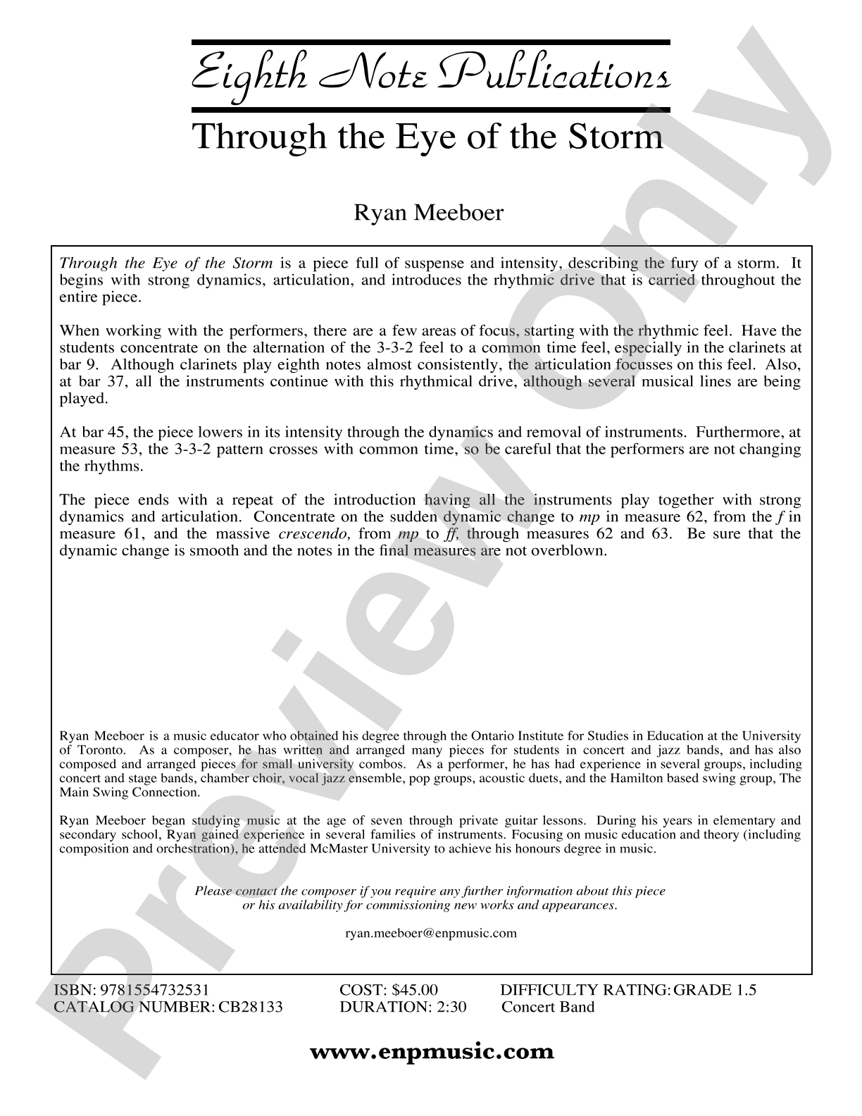 Through the Eye of the Storm: Concert Band Conductor Score & Parts