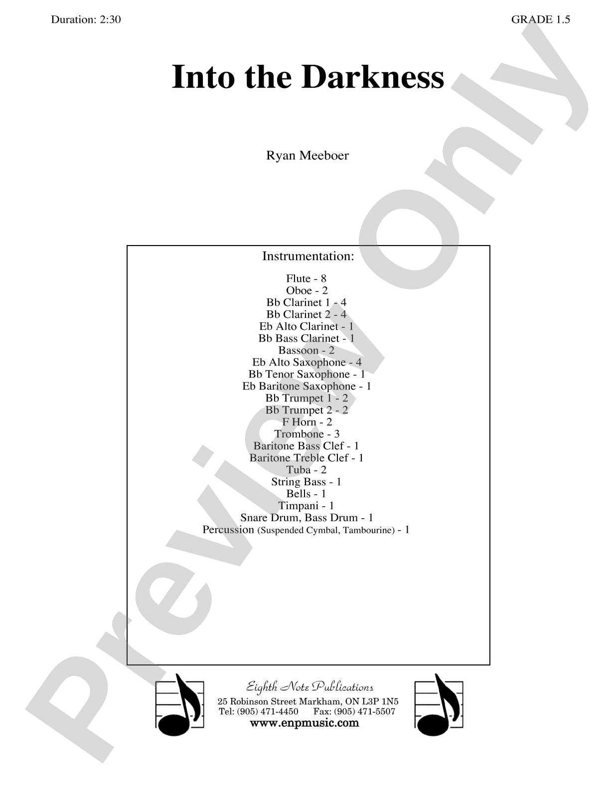 Into the Darkness: Concert Band Conductor Score & Parts