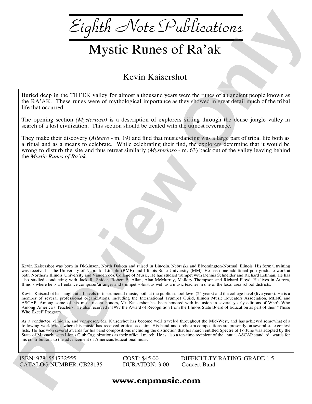 Mystic Runes of Ra’ak: Concert Band Conductor Score & Parts