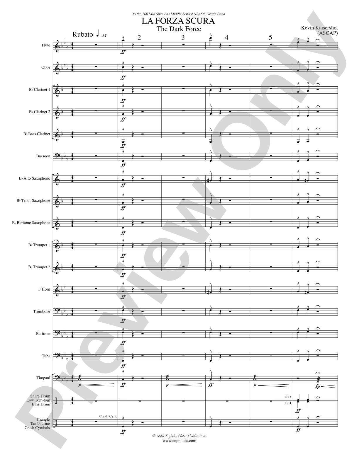 La Forza Scura (The Dark Force): Concert Band Conductor Score & Parts
