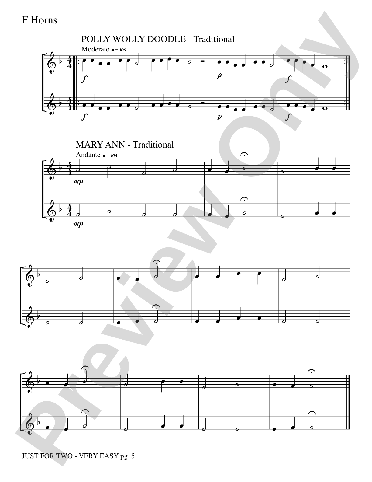 Just for Two: 2 F Horns Part(s)