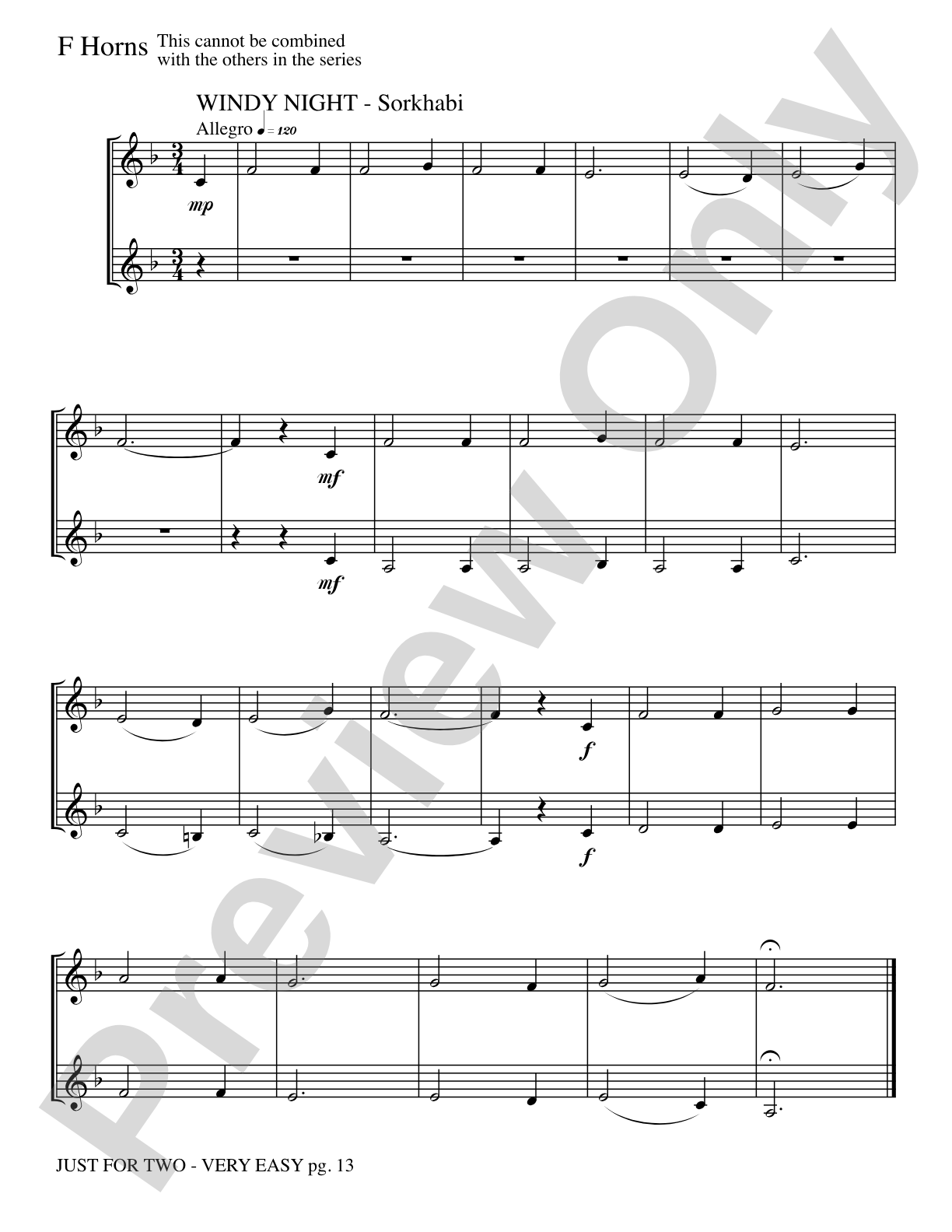 Just for Two (stand alone version): 2 F Horns Book