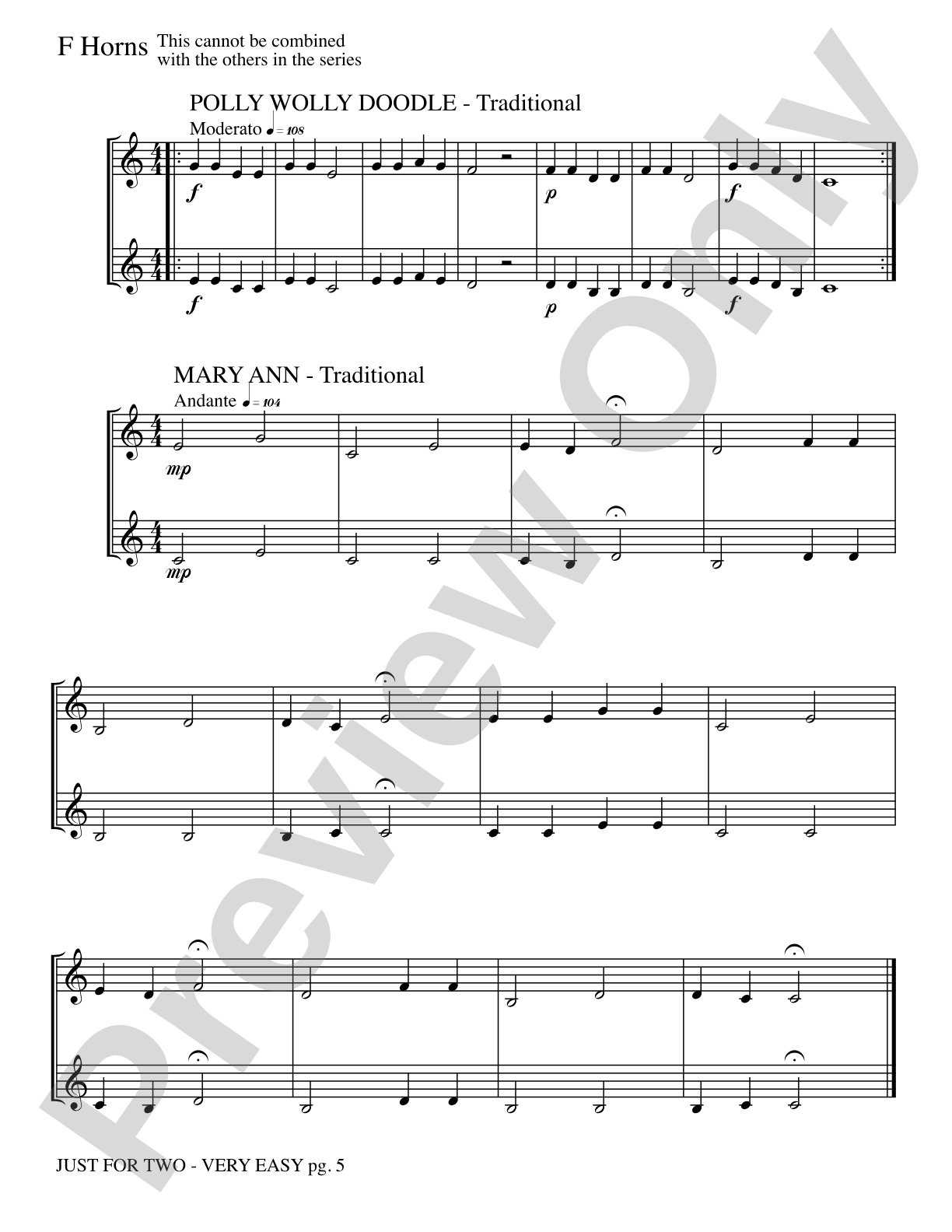 Just for Two (stand alone version): 2 F Horns Book