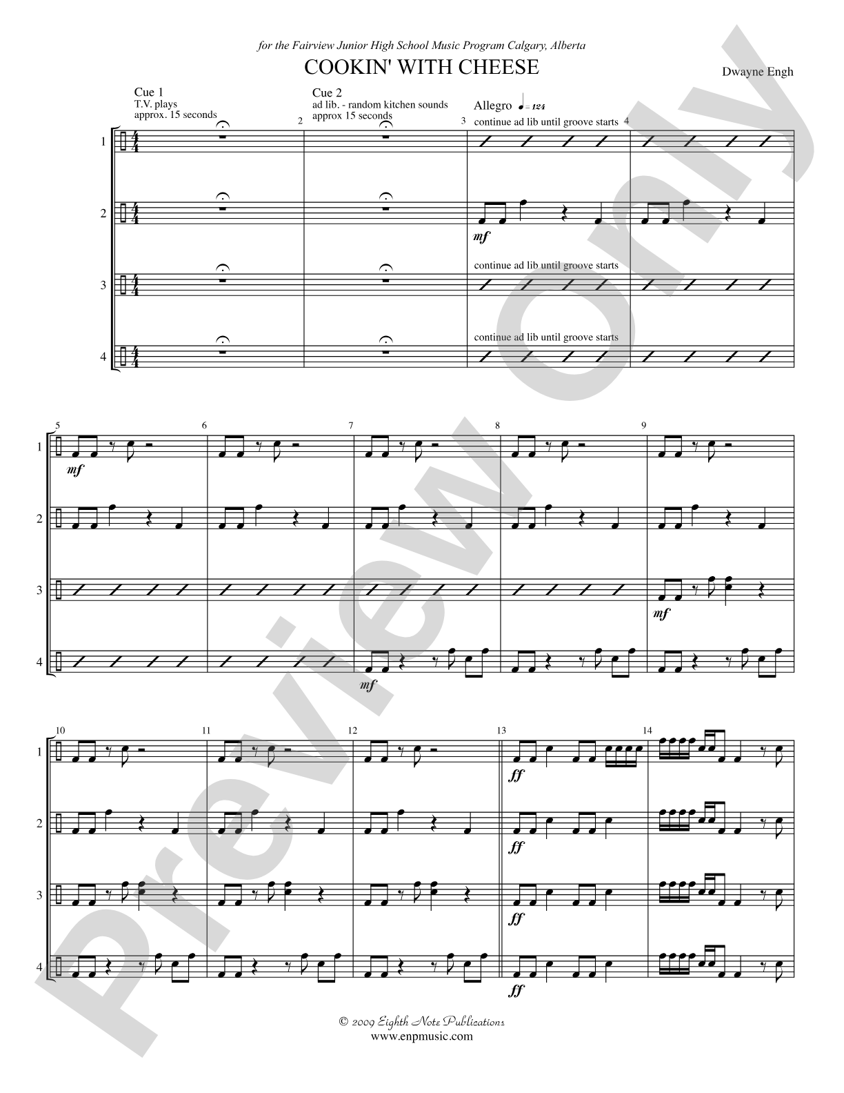 Cookin' with Cheese: Percussion Ensemble Score & Parts
