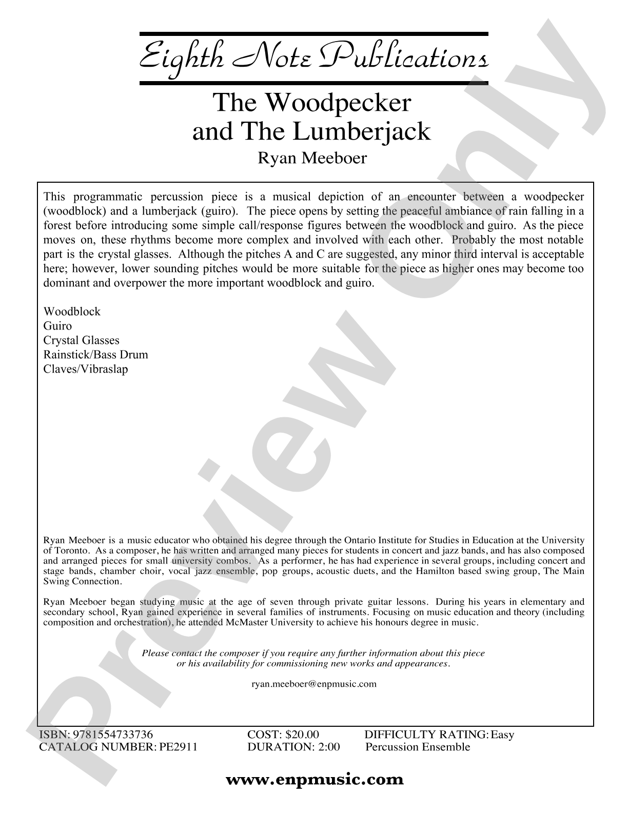 The Woodpecker and the Lumberjack: Percussion Ensemble Score & Parts