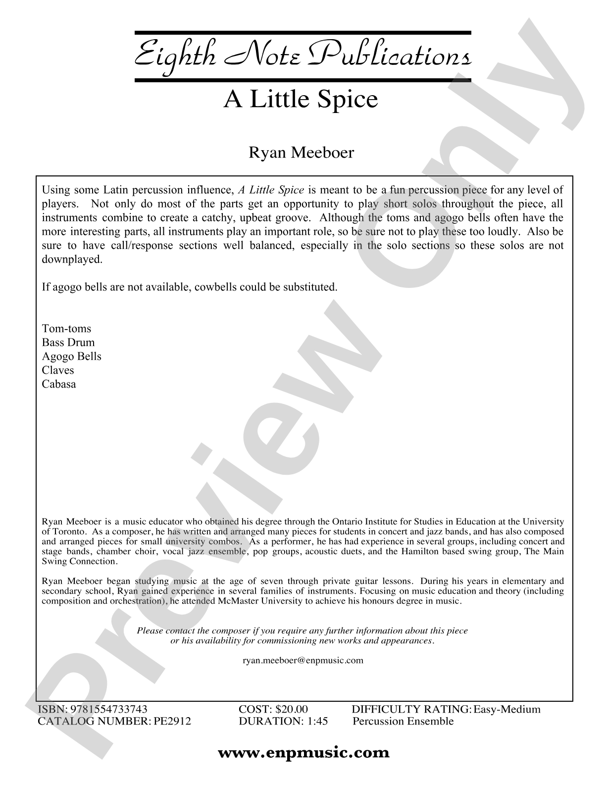 A Little Spice: Score