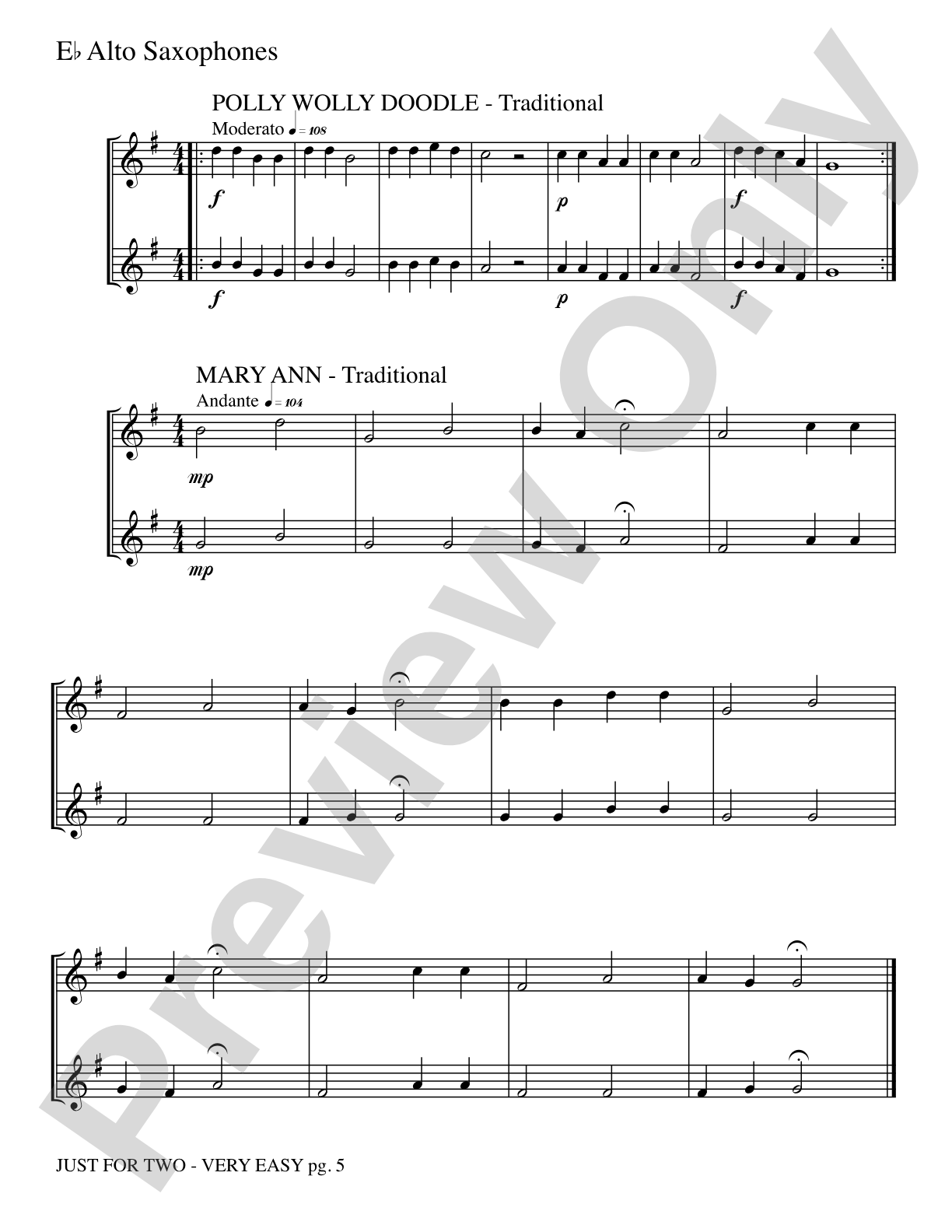 Just for Two: 2 Alto Saxophones Part(s)