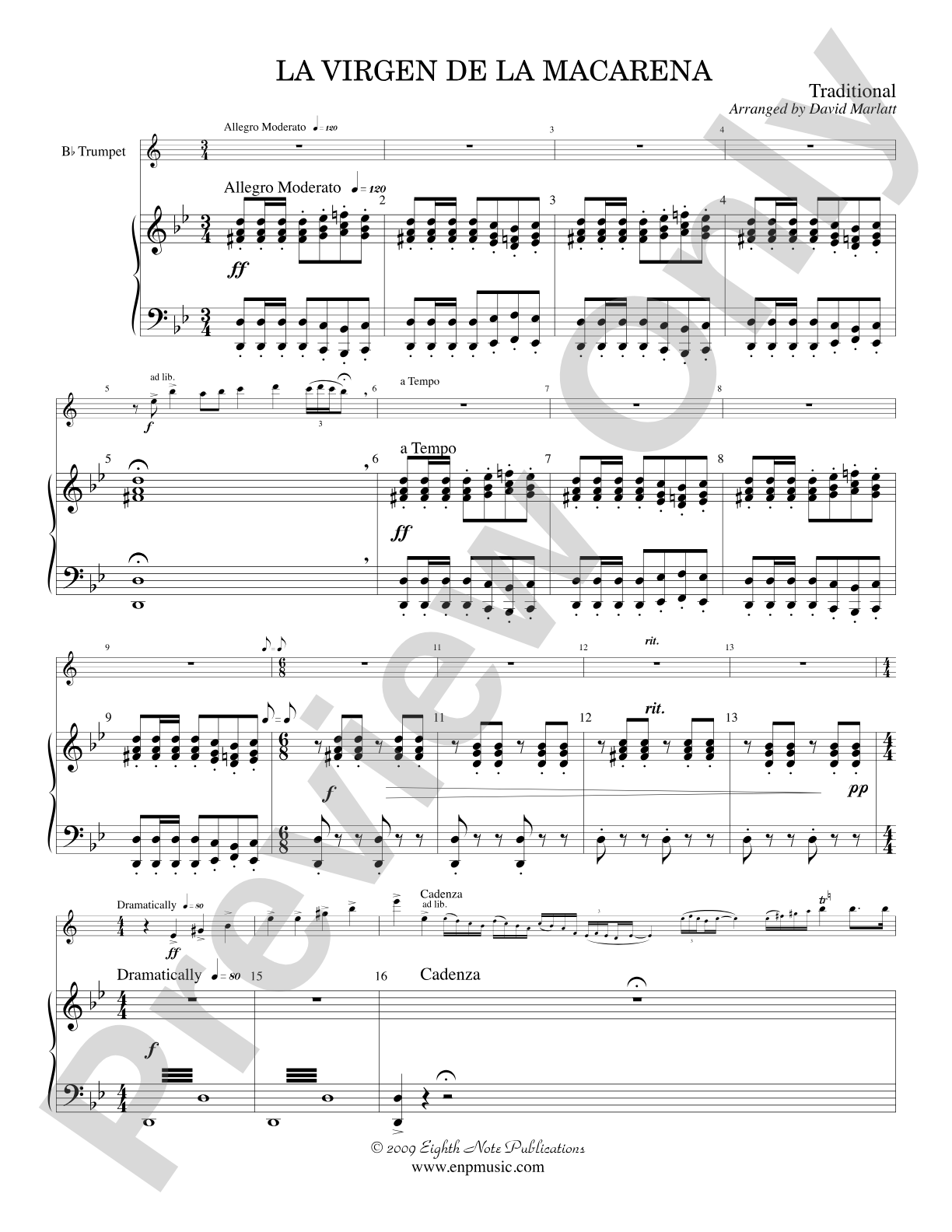 LA VIRGEN DE LA MACARENA/TR AND PNO: Trumpet & Keyboard Part(s)