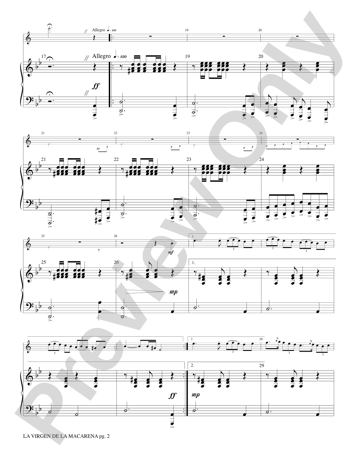 LA VIRGEN DE LA MACARENA/TR AND PNO: Trumpet & Keyboard Part(s)