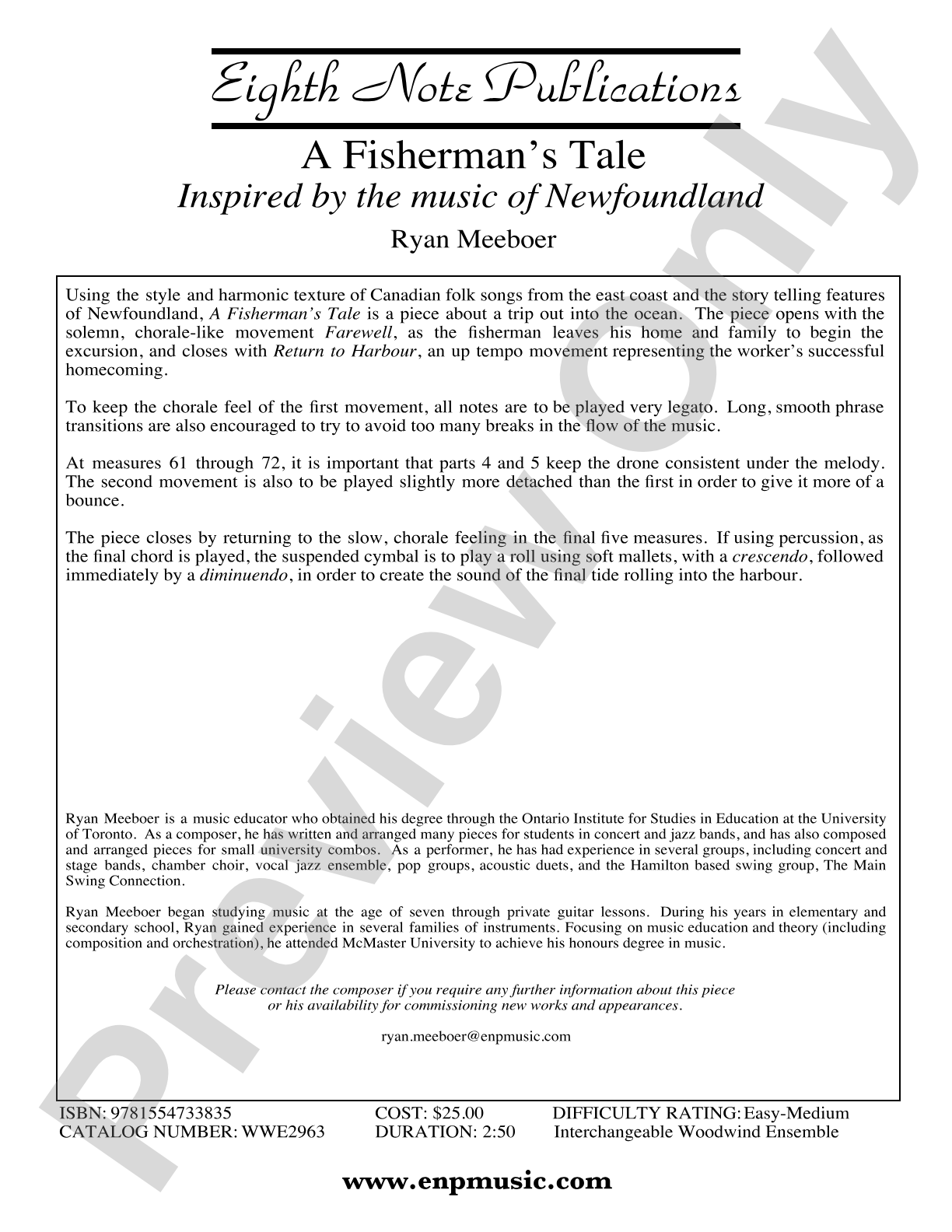 A Fisherman's Tale: Interchangeable Woodwind Ensemble Score & Parts