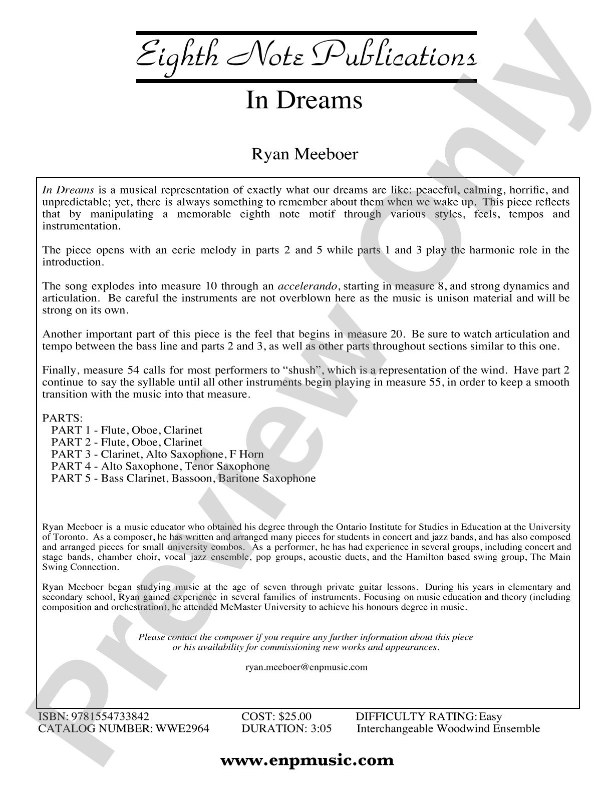 In Dreams: Interchangeable Woodwind Ensemble Score & Parts
