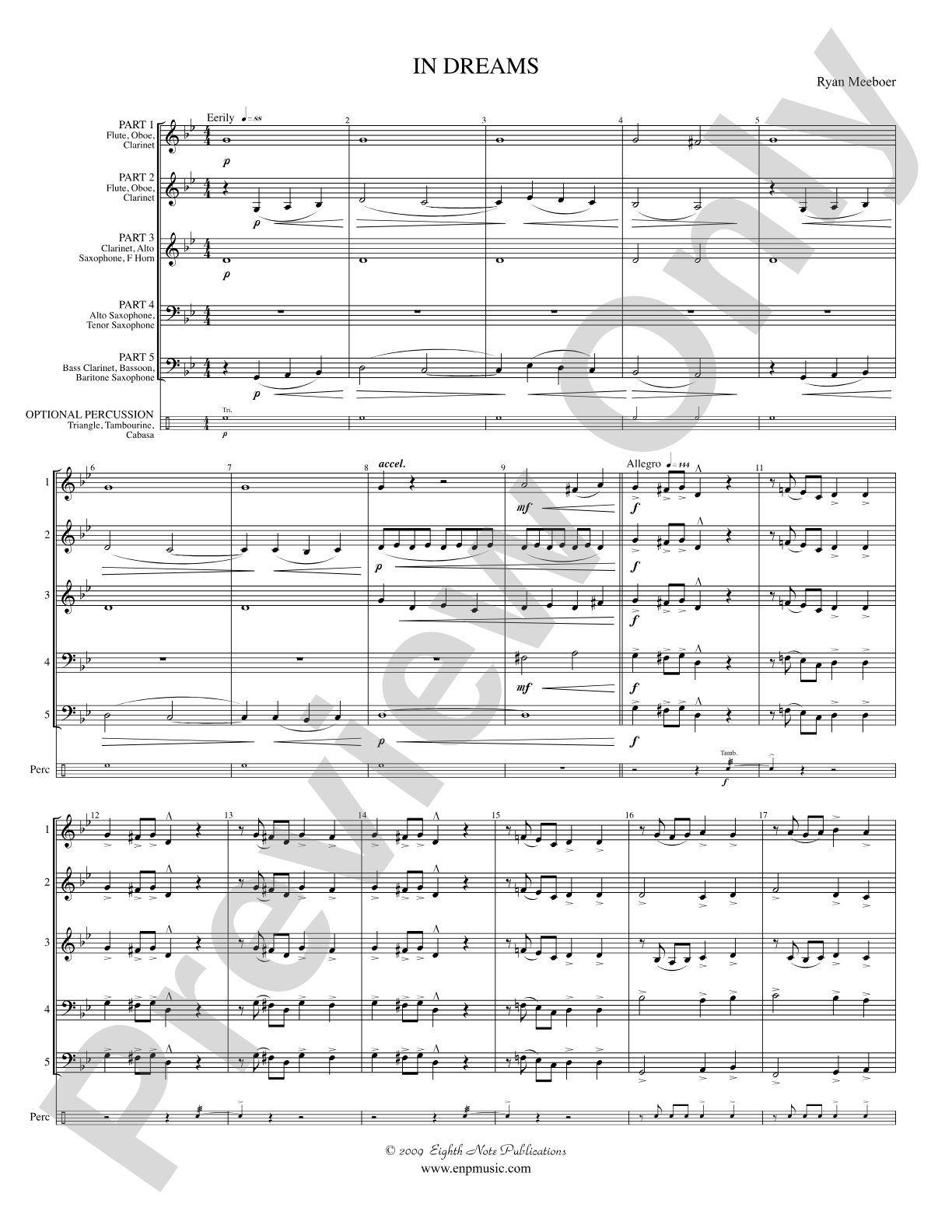 In Dreams: Interchangeable Woodwind Ensemble Score & Parts