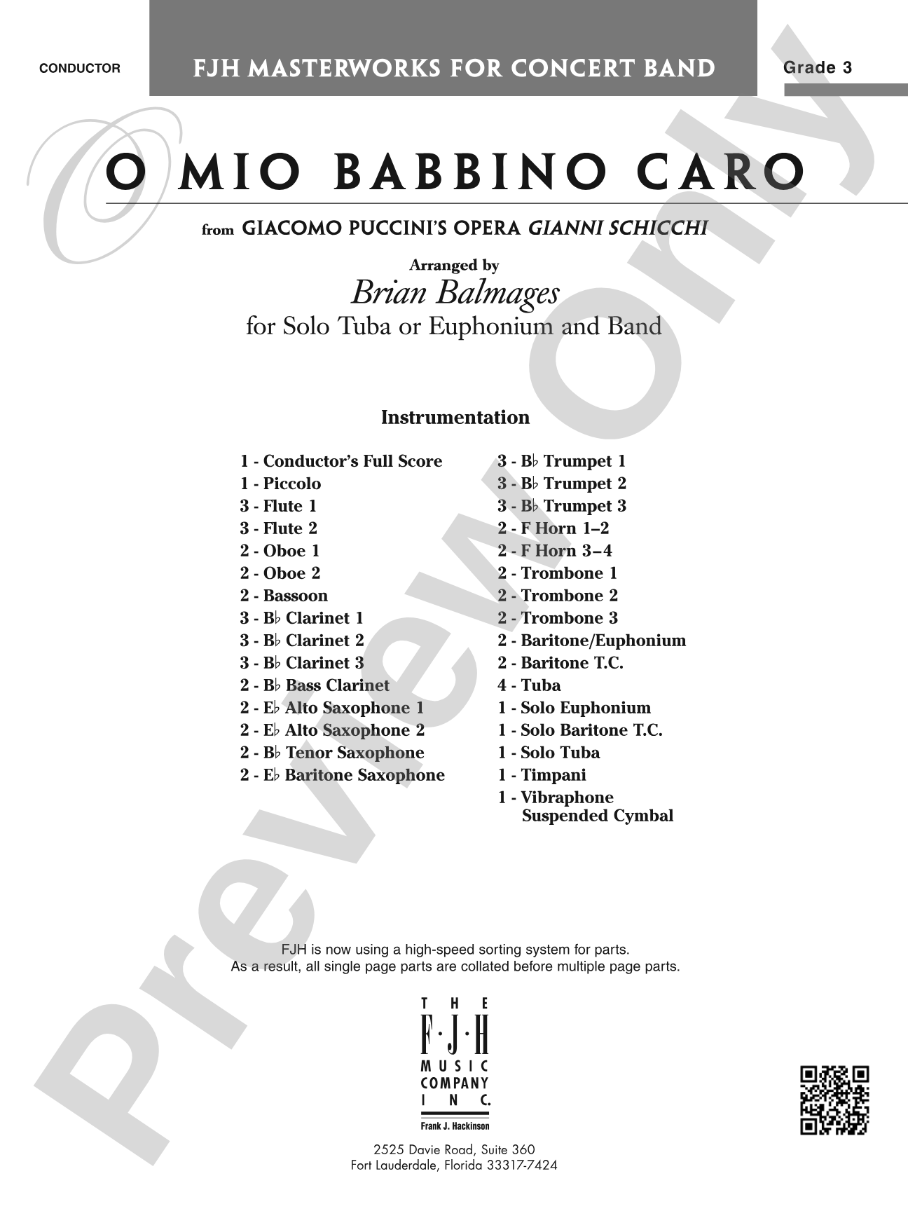 O Mio Babbino Caro (from Puccini's <i>Gianni Schicchi</i>): Concert Band Conductor Score & Parts
