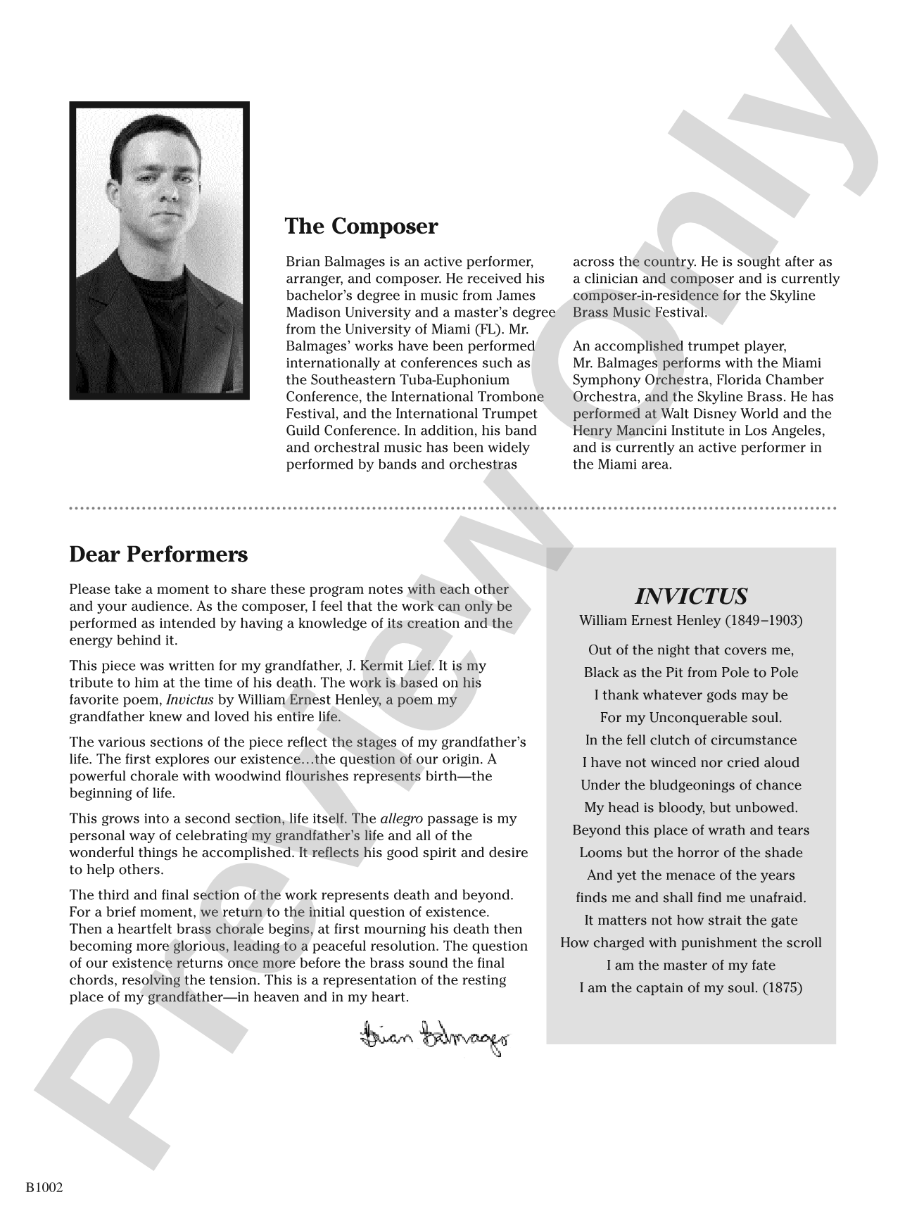 Invictus: Concert Band Conductor Score & Parts