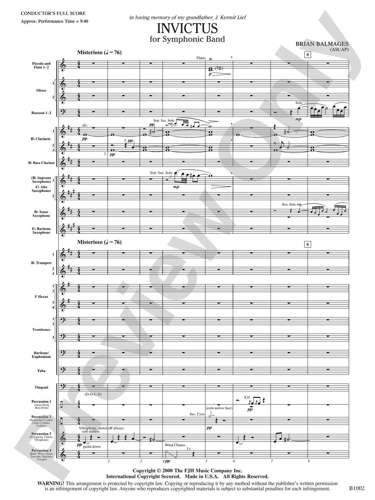 Invictus: Concert Band Conductor Score & Parts