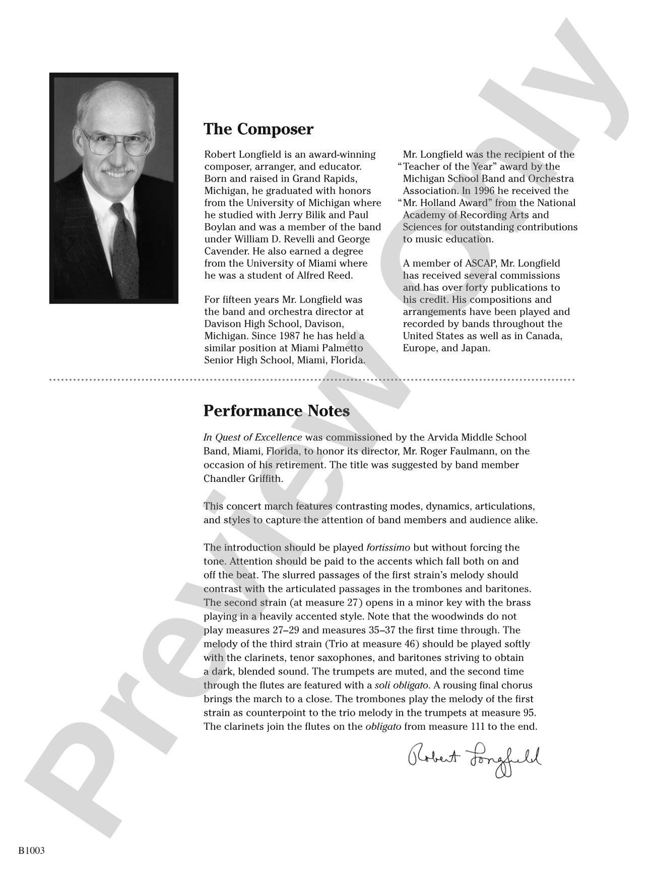 In Quest of Excellence: Concert Band Conductor Score & Parts
