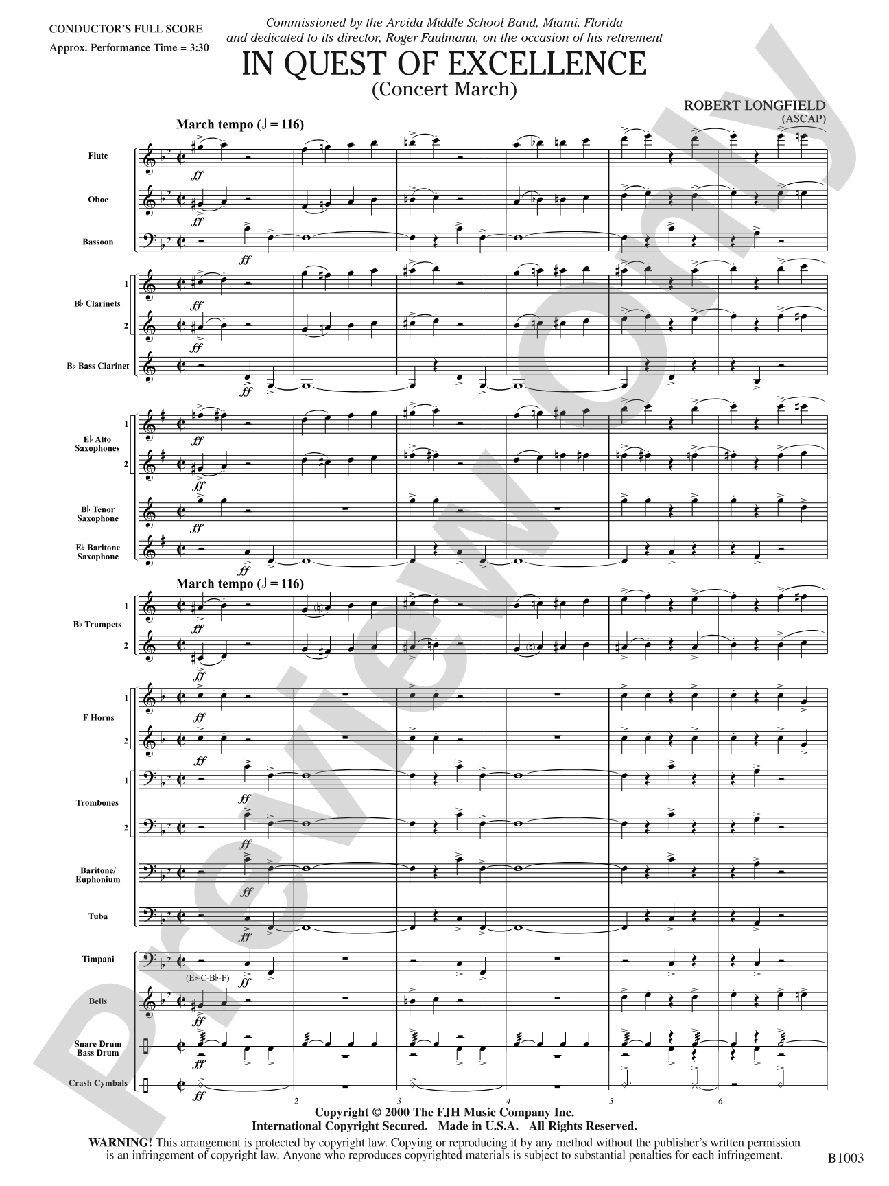 In Quest of Excellence: Concert Band Conductor Score & Parts