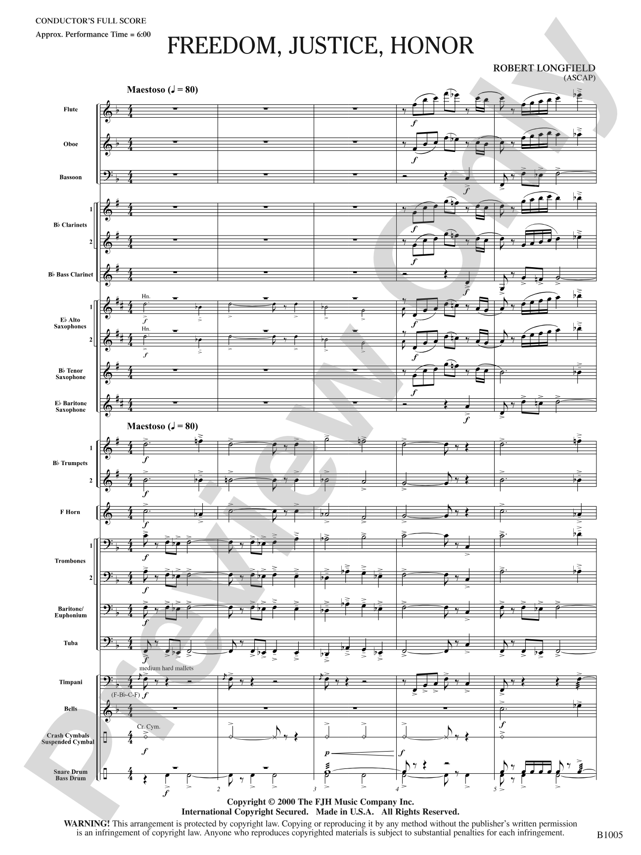 Freedom, Justice, Honor: Concert Band Conductor Score & Parts