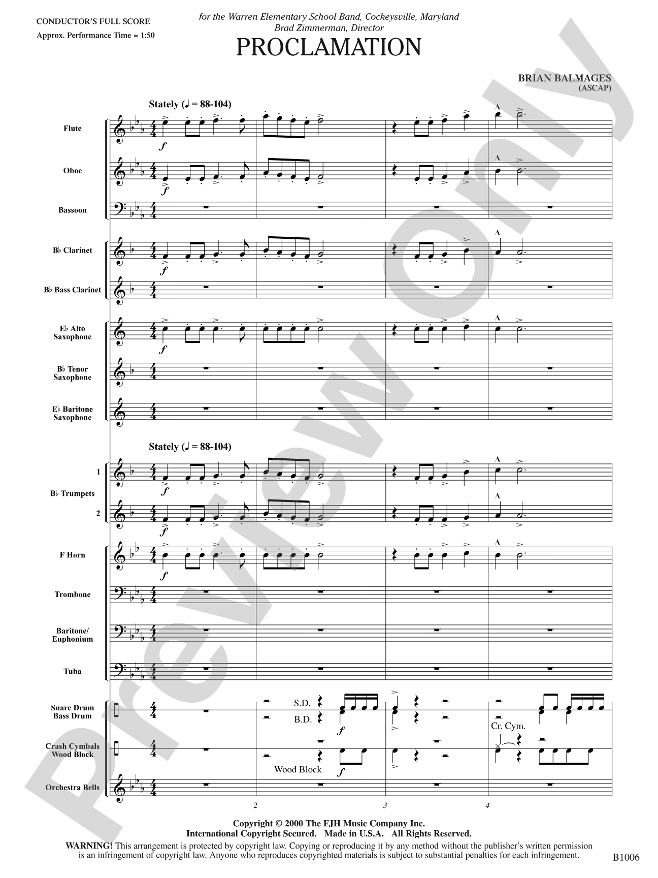 Proclamation: Concert Band Conductor Score & Parts