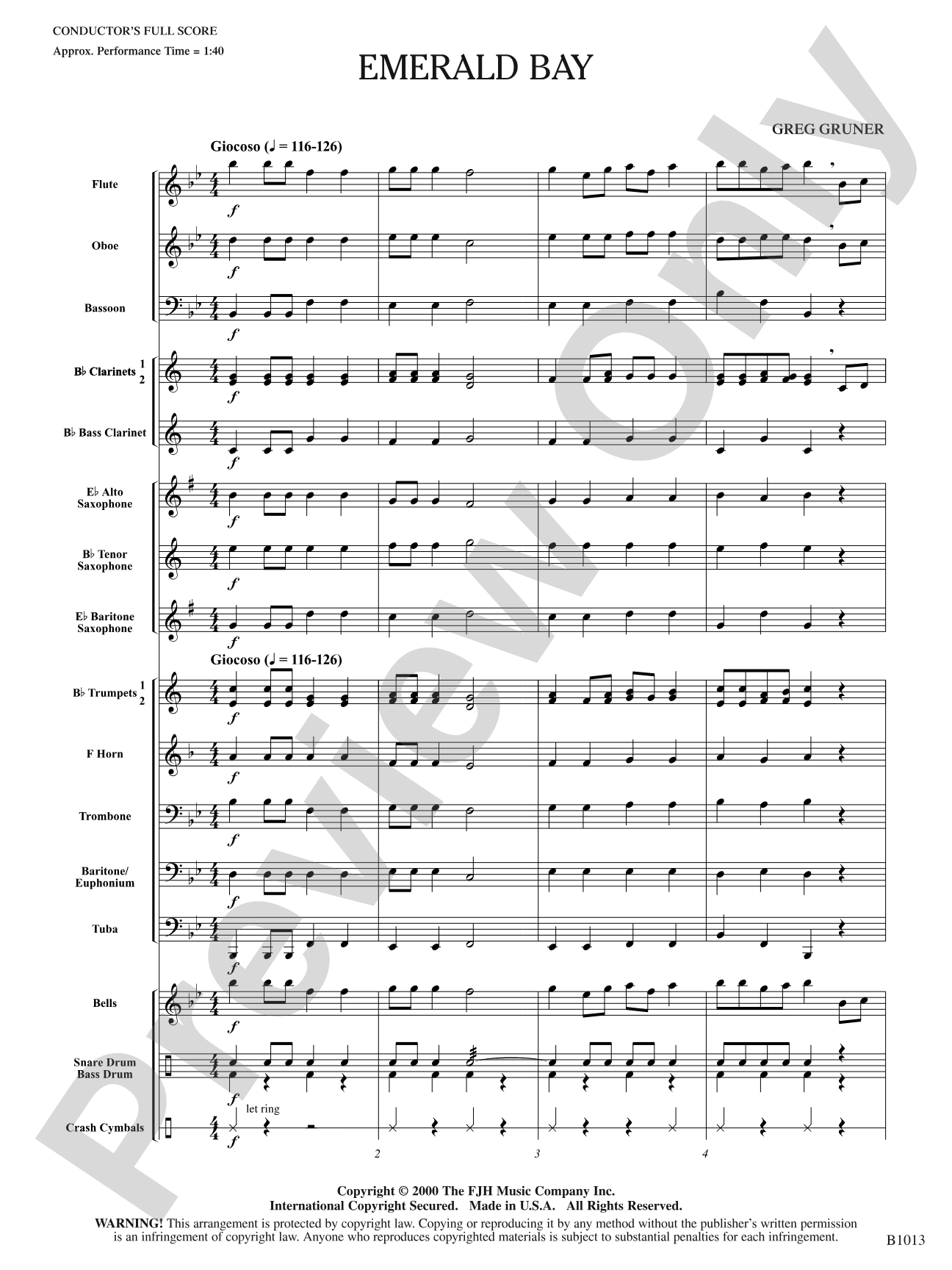 Emerald Bay: Concert Band Conductor Score & Parts
