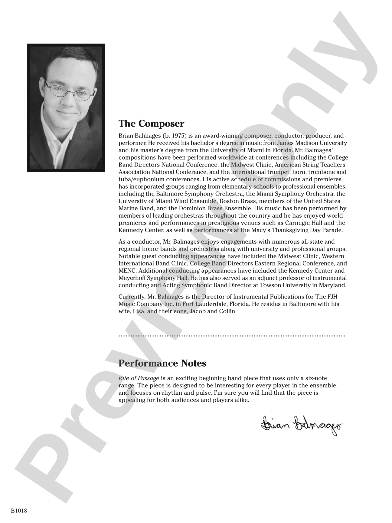Rite of Passage: Concert Band Conductor Score & Parts