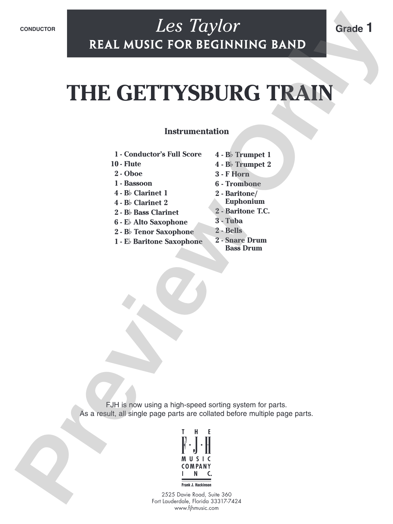 The Gettysburg Train: Concert Band Conductor Score & Parts