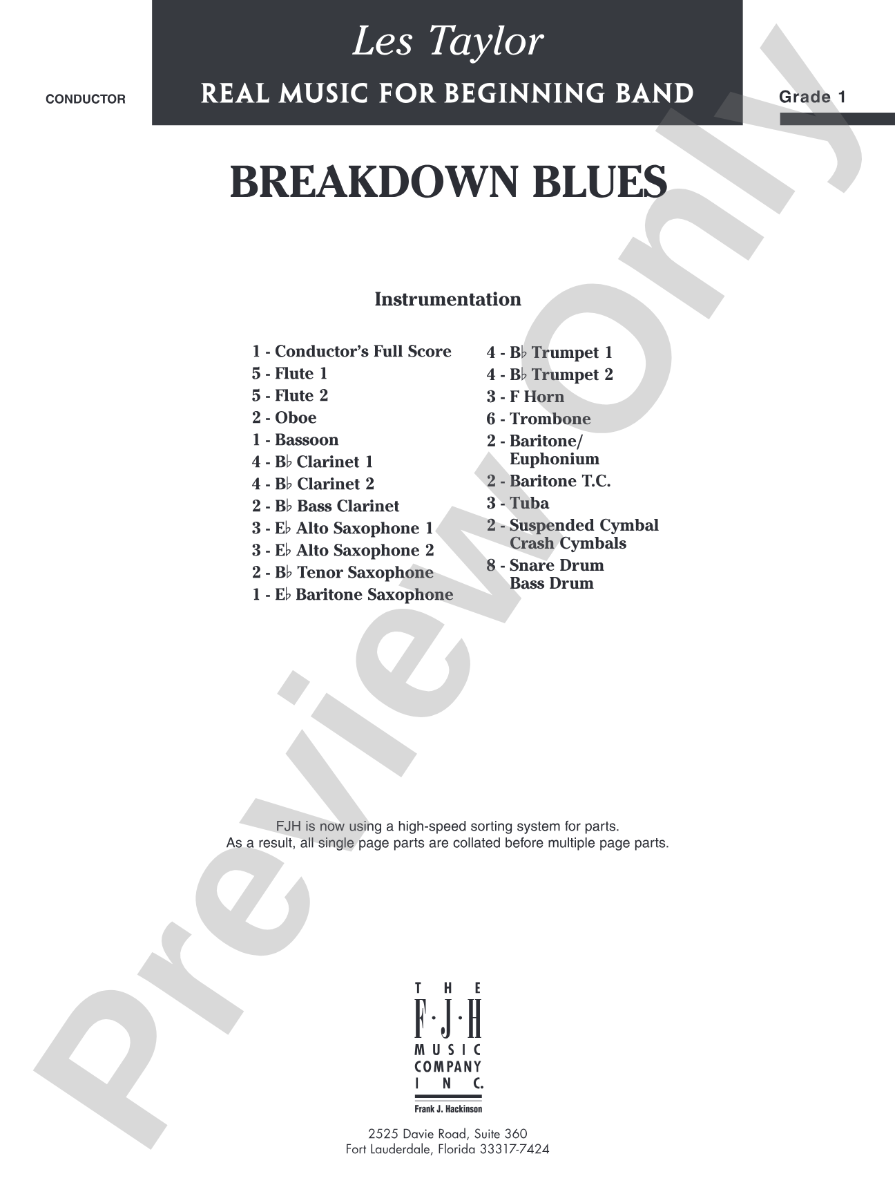 Breakdown Blues: Concert Band Conductor Score & Parts
