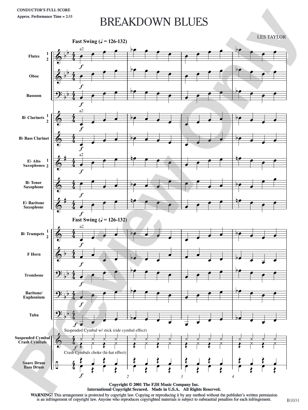 Breakdown Blues: Concert Band Conductor Score & Parts