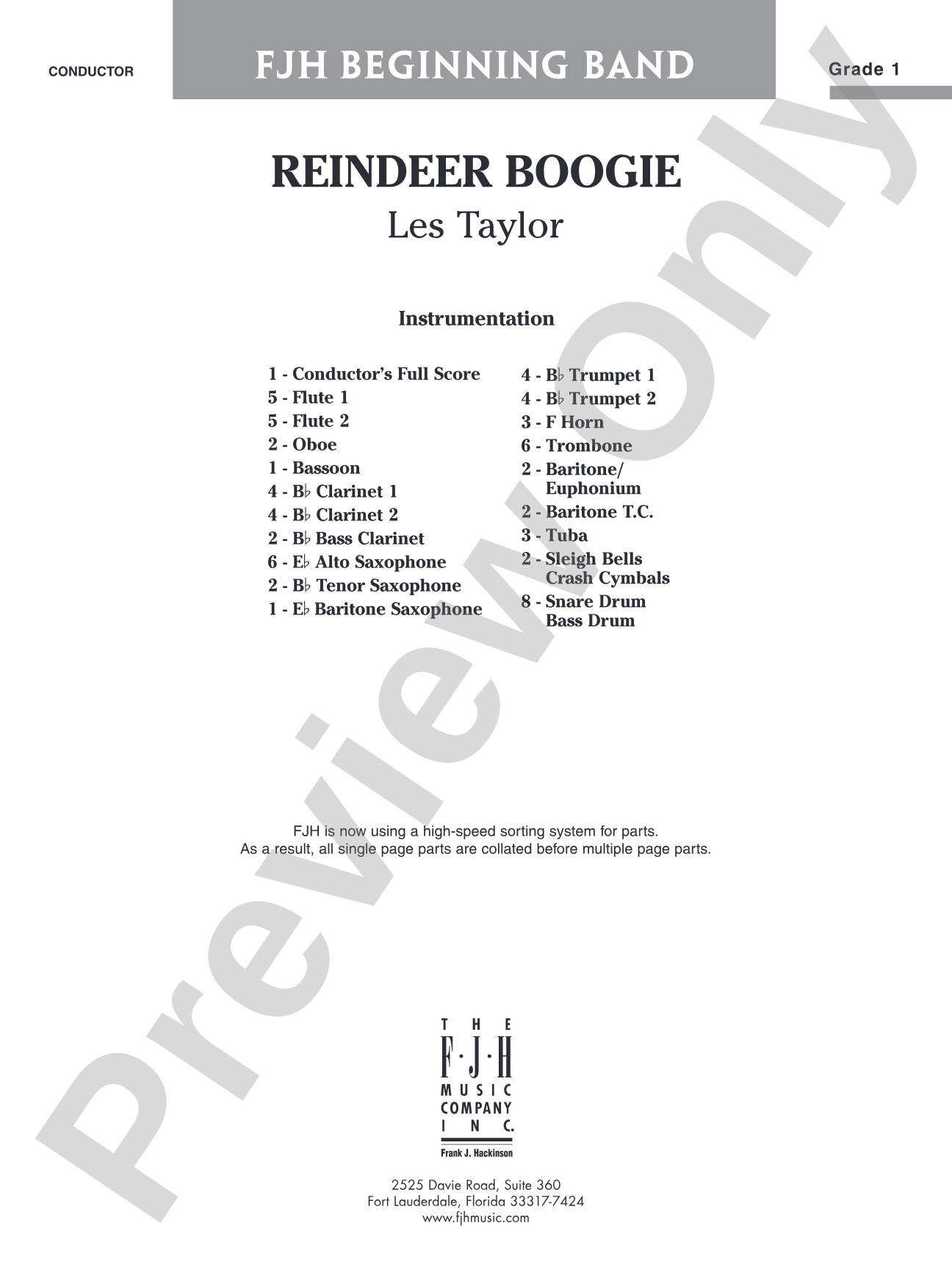 Reindeer Boogie: Concert Band Conductor Score & Parts
