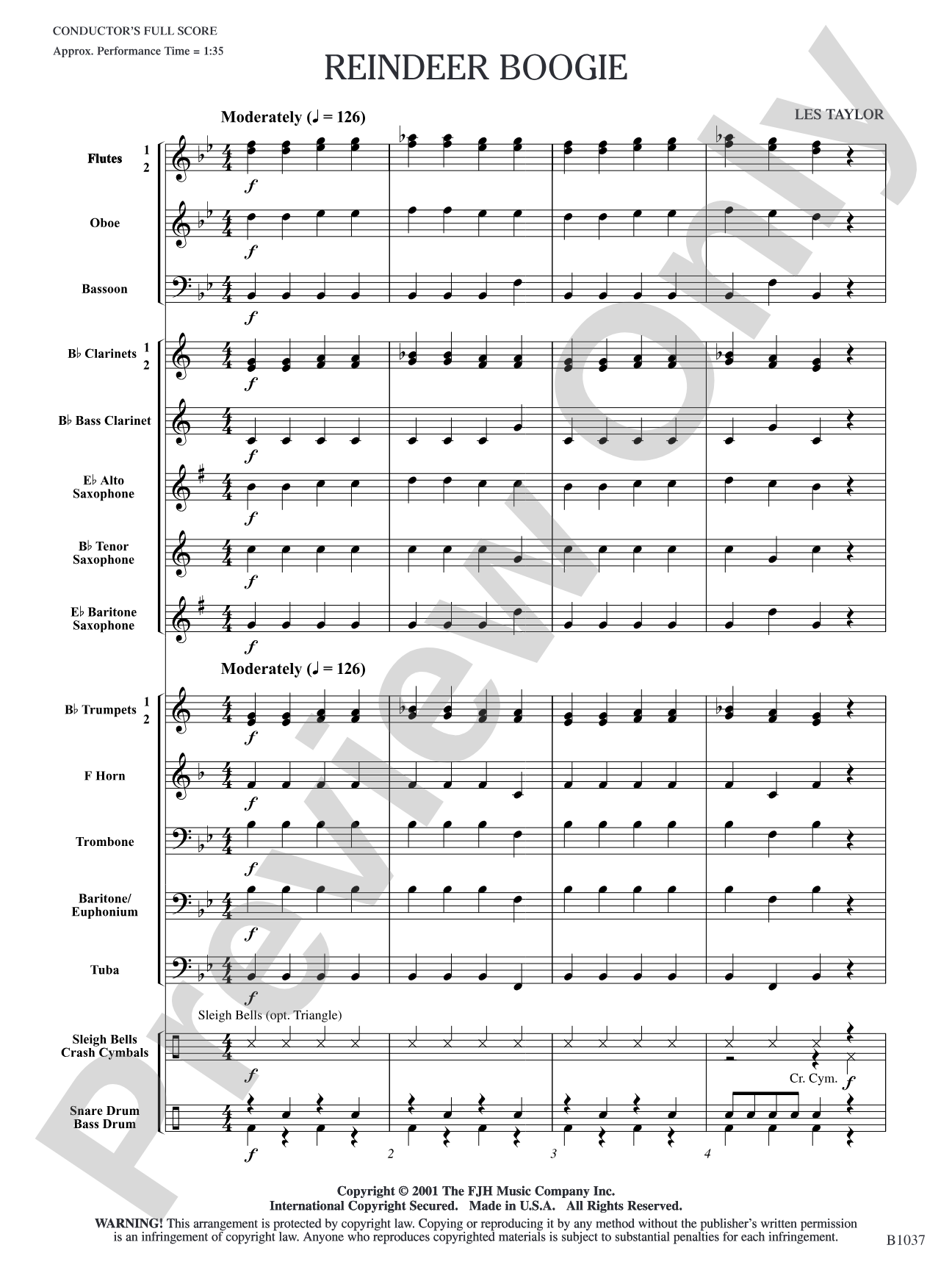 Reindeer Boogie: Concert Band Conductor Score & Parts