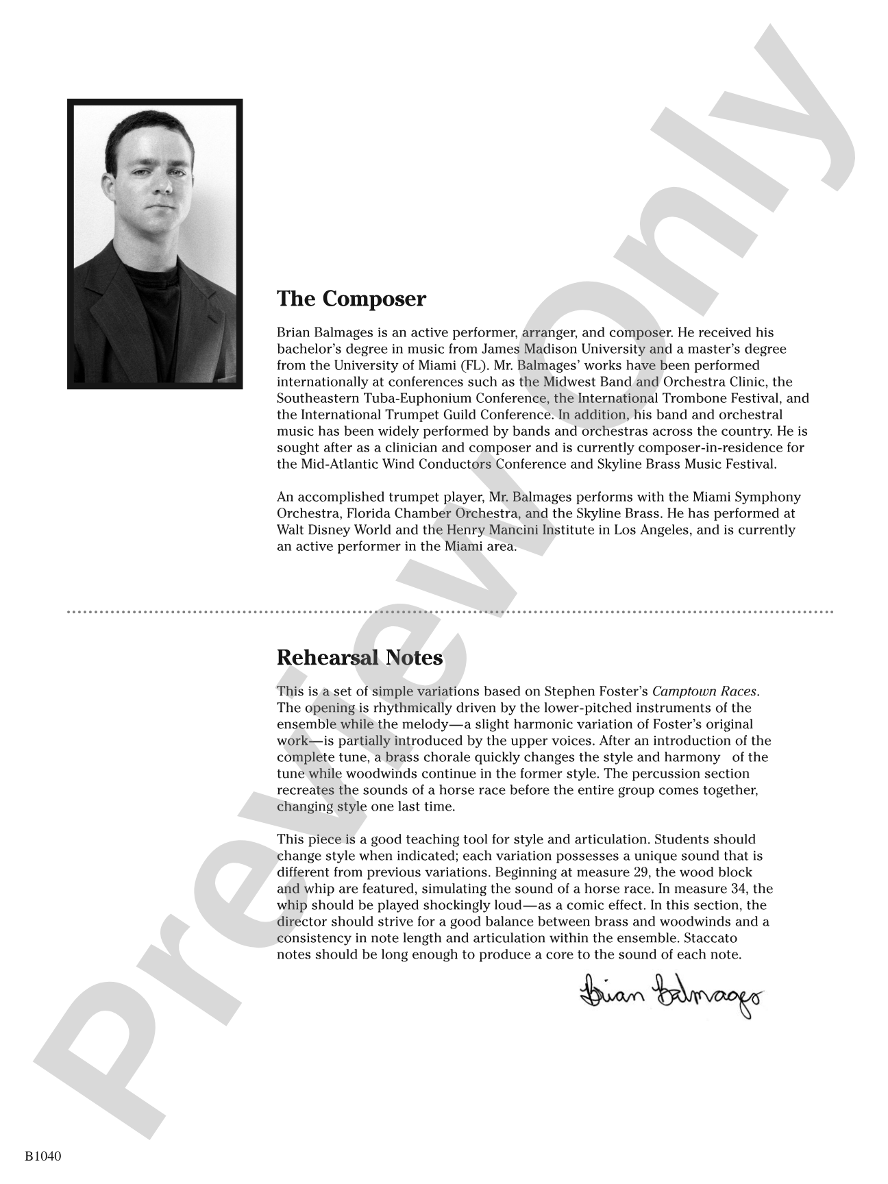 Camptown Variations: Concert Band Conductor Score & Parts