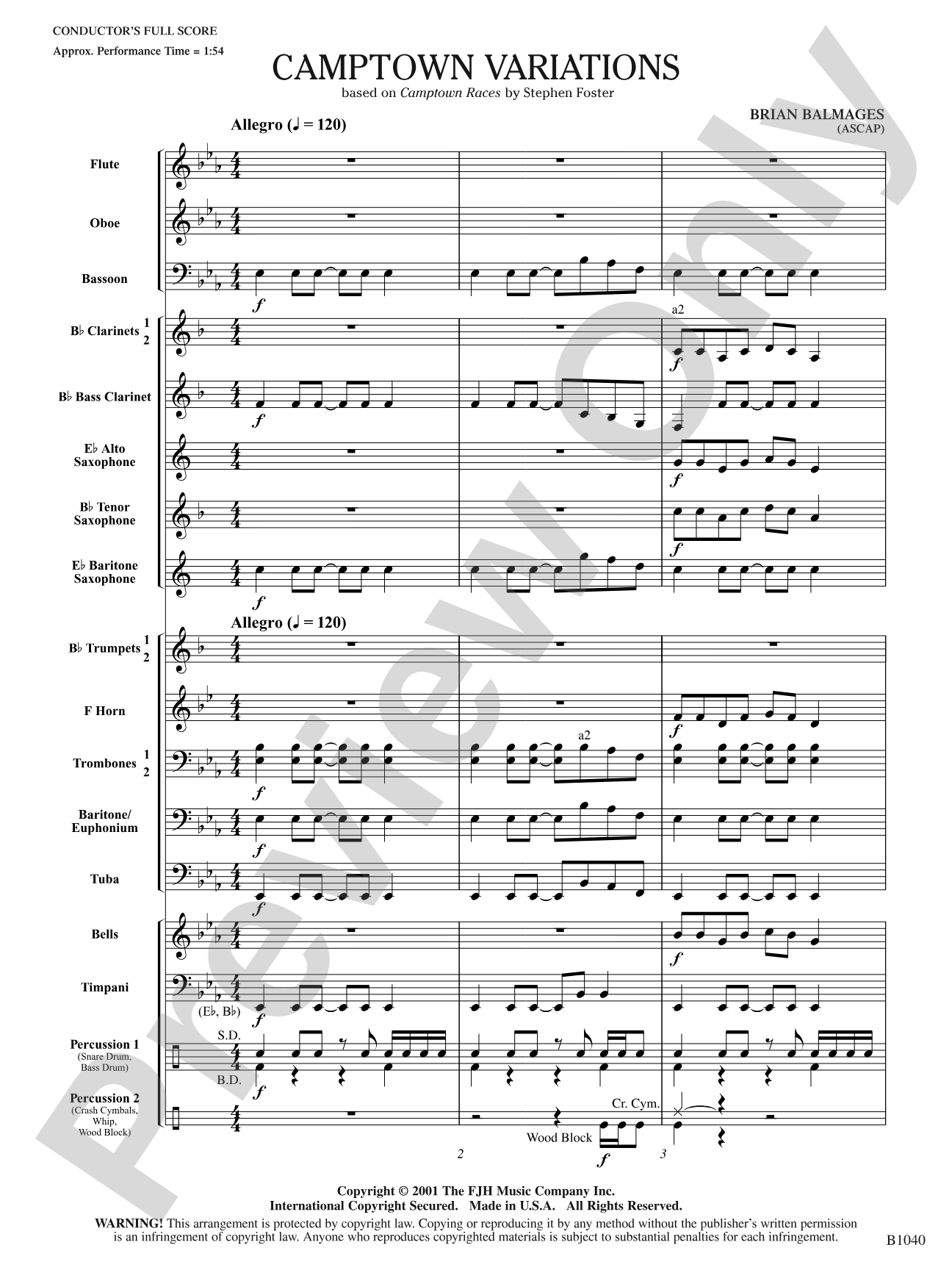 Camptown Variations: Concert Band Conductor Score & Parts