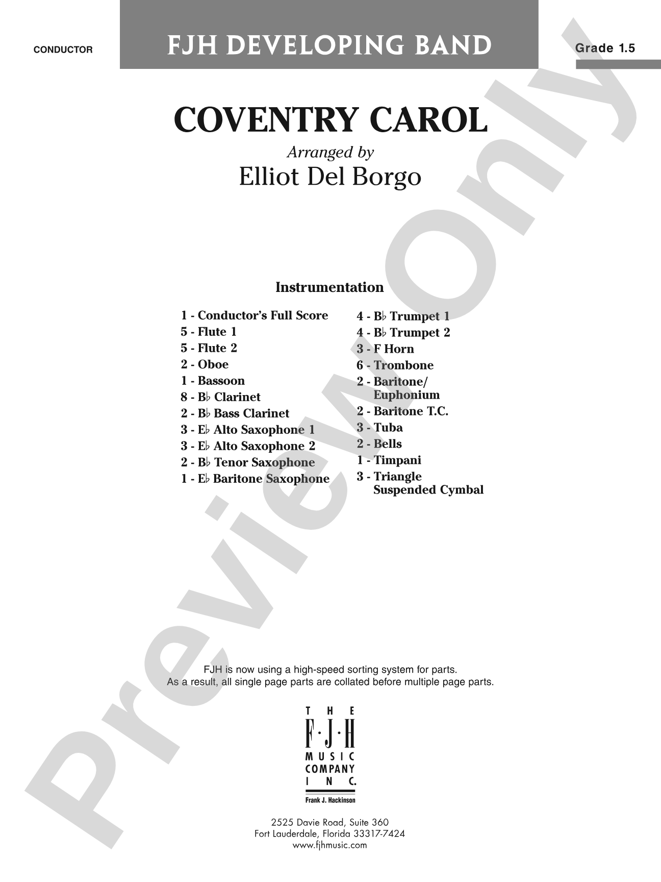 Coventry Carol: Concert Band Conductor Score & Parts