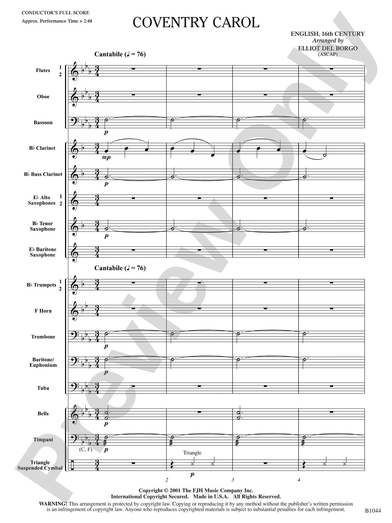 Coventry Carol: Concert Band Conductor Score & Parts
