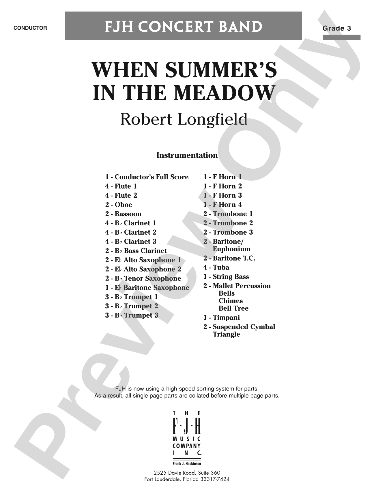 When Summer's in the Meadow: Concert Band Conductor Score & Parts