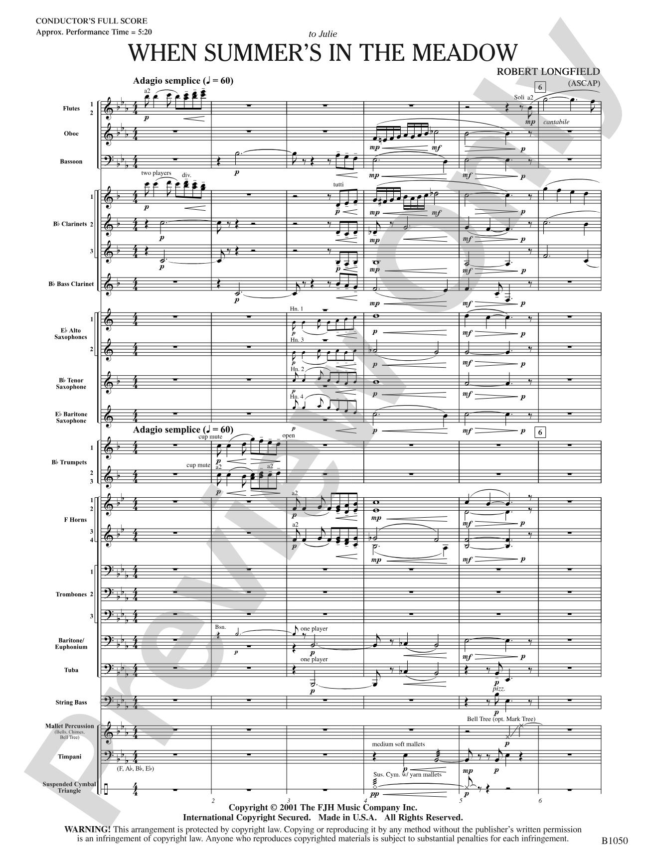 When Summer's in the Meadow: Concert Band Conductor Score & Parts