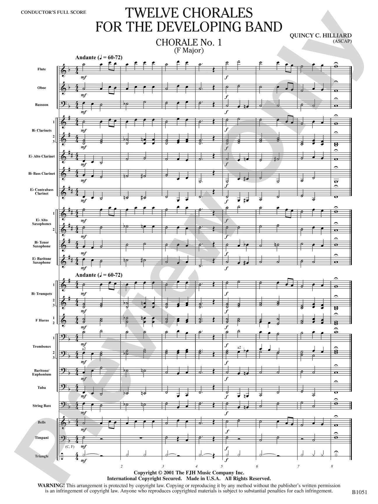 Twelve Chorales for the Developing Band: Concert Band Conductor Score & Parts