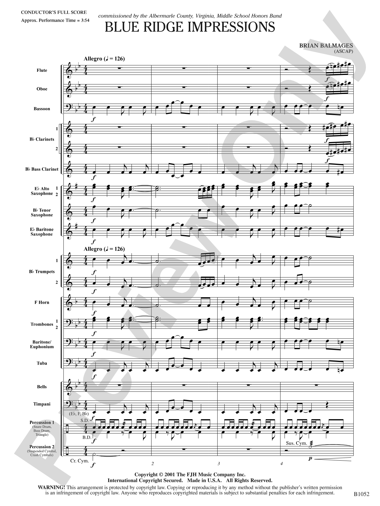 Blue Ridge Impressions: Concert Band Conductor Score & Parts