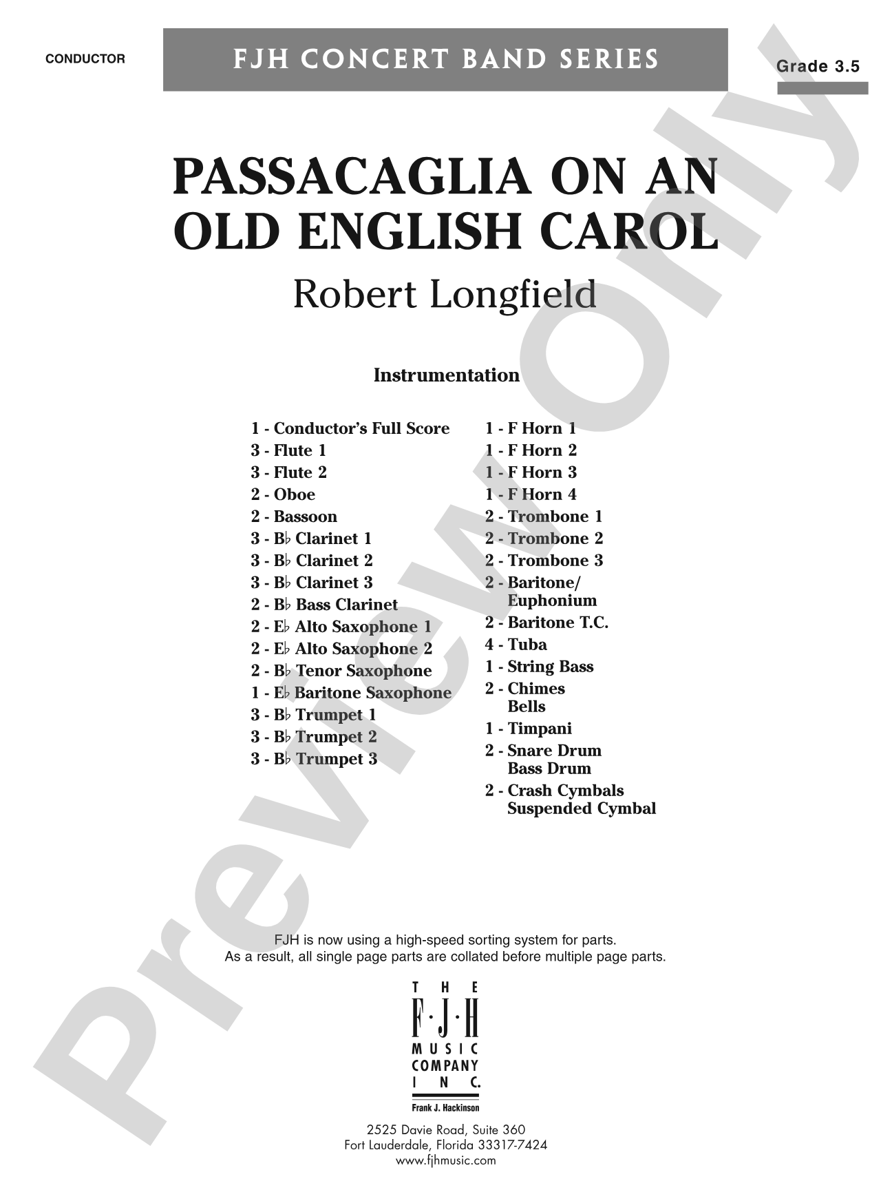 Passacaglia on an Old English Carol: Concert Band Conductor Score & Parts
