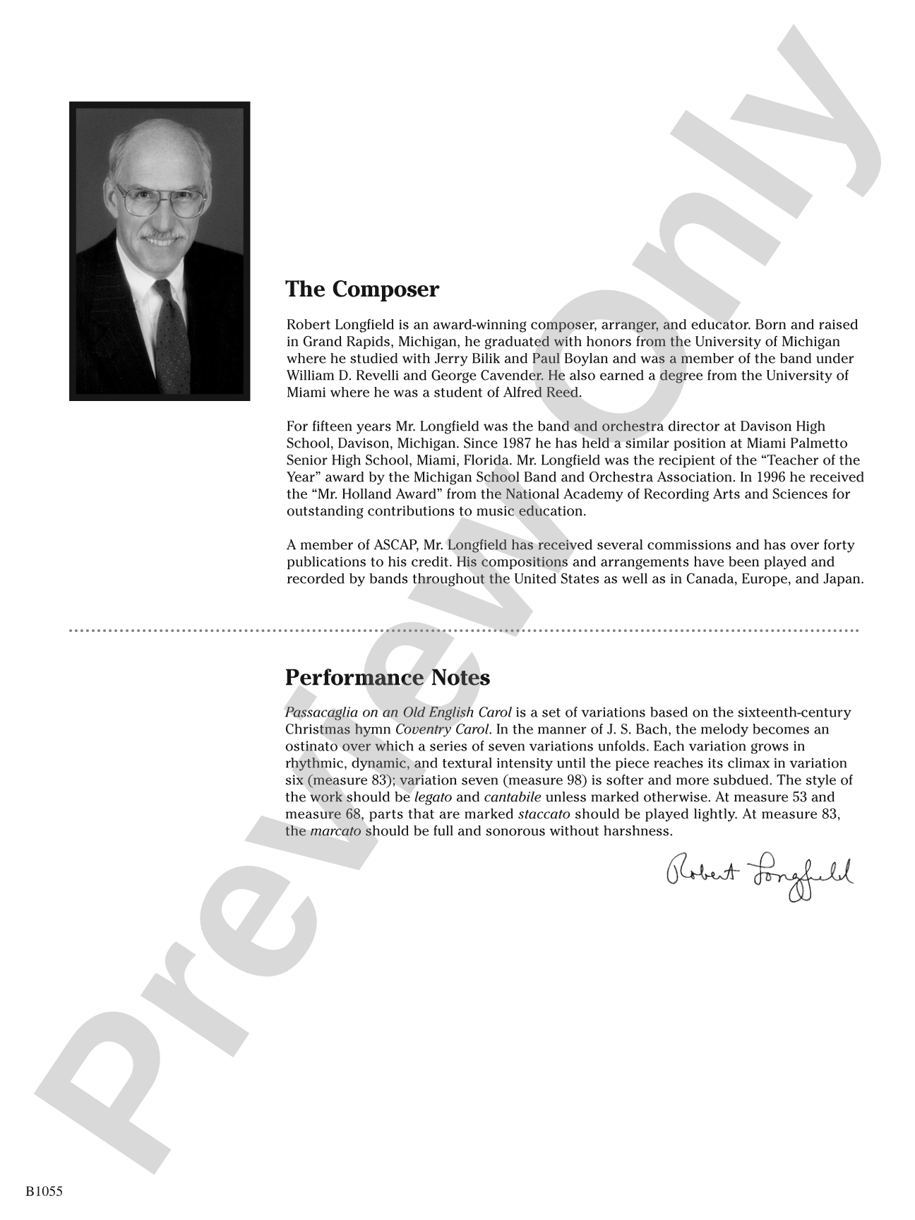 Passacaglia on an Old English Carol: Concert Band Conductor Score & Parts