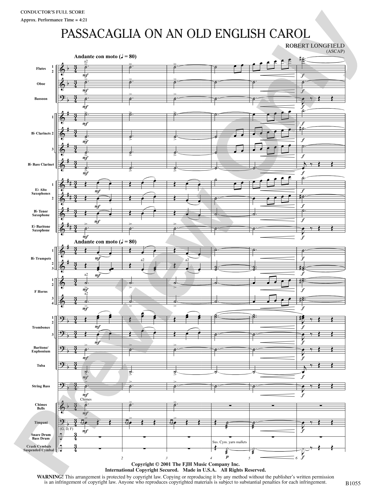 Passacaglia on an Old English Carol: Concert Band Conductor Score & Parts